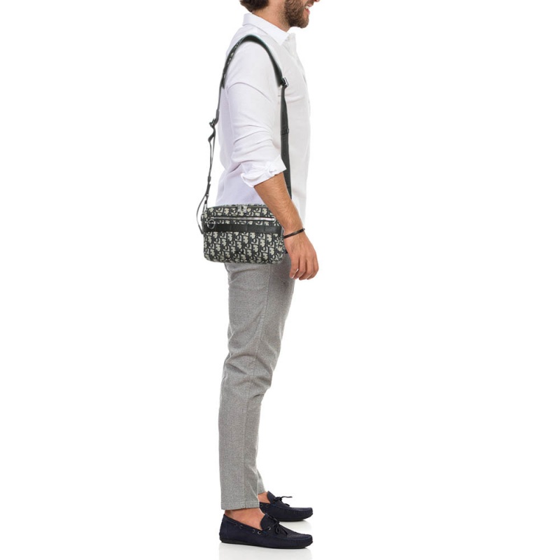 Dior Navy Blue Oblique Canvas and Leather Crossbody Bag 2