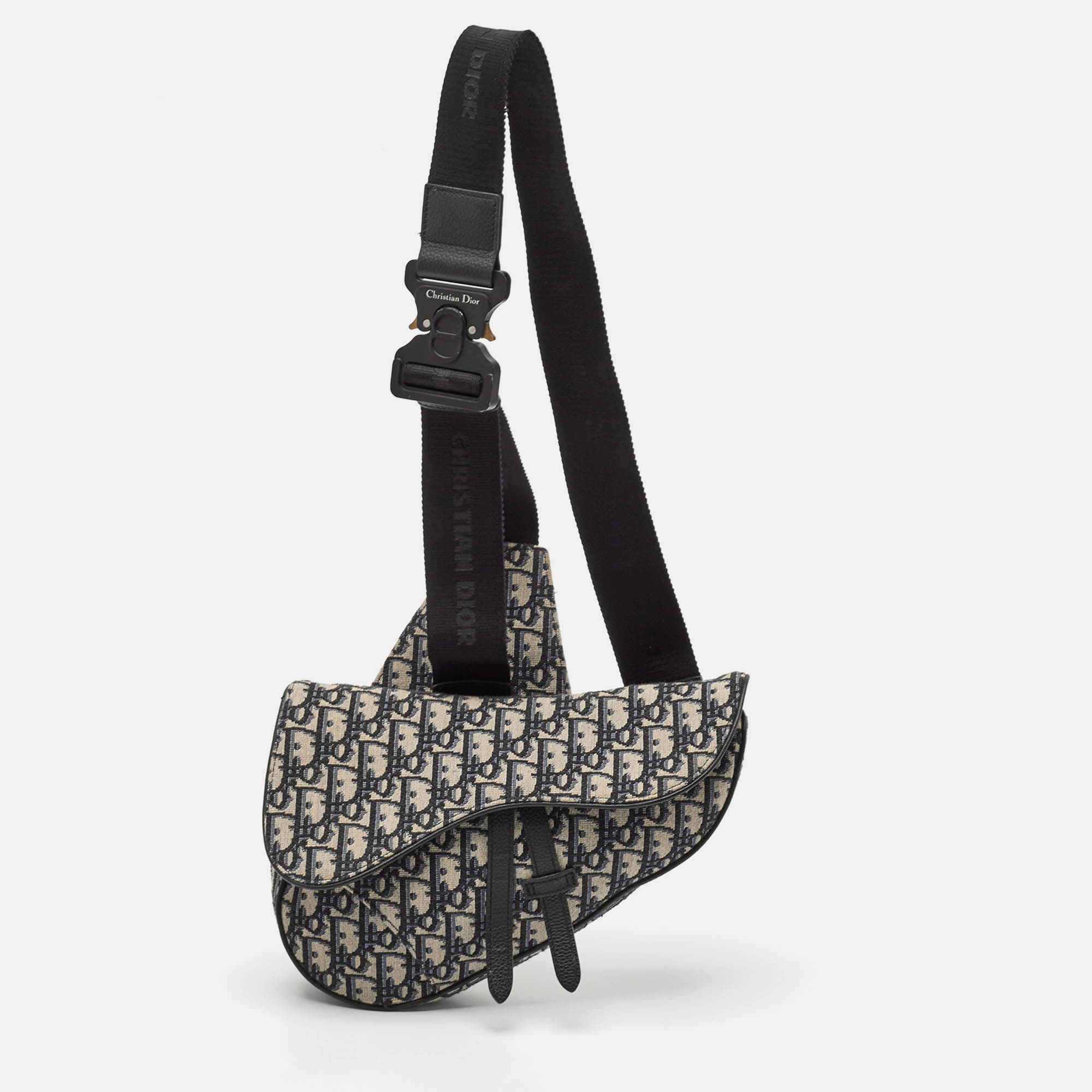 

Dior Navy Blue Oblique Jacquard Canvas Saddle Bag