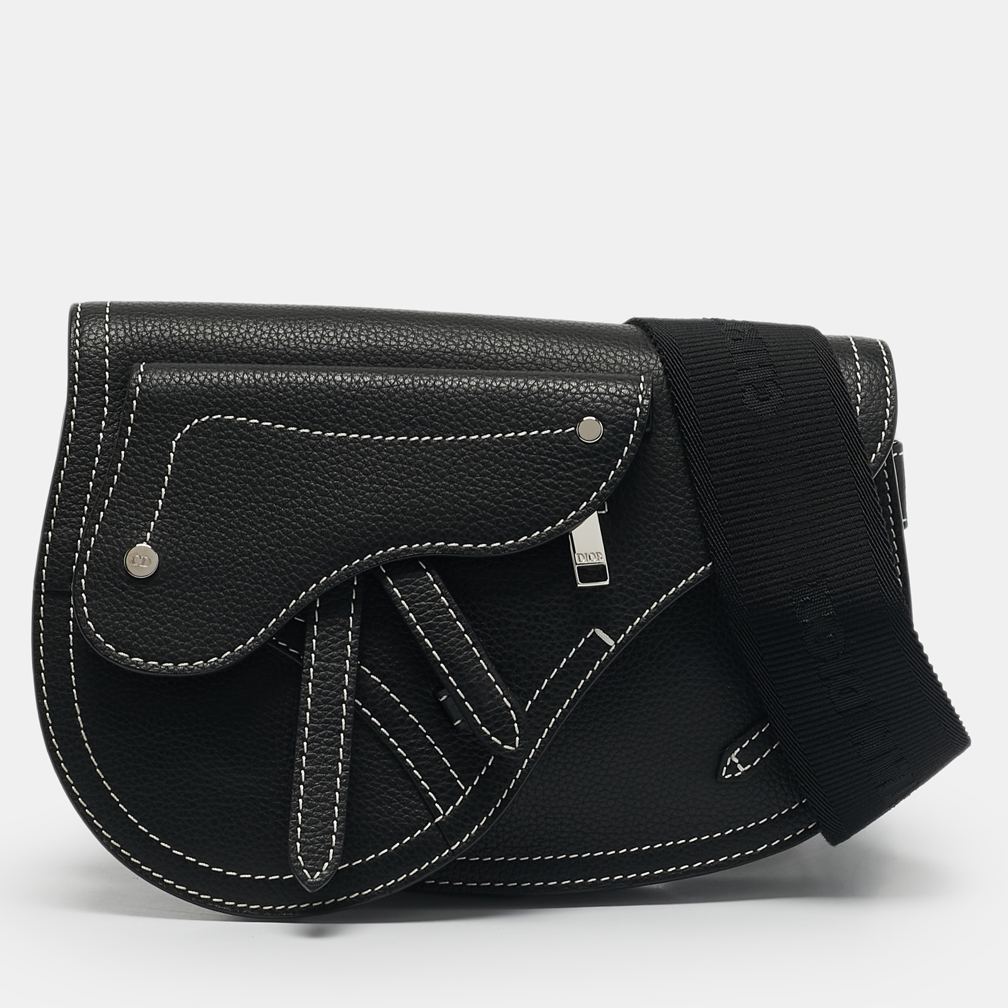 

Dior x KAWS Black Leather Saddle Pouch