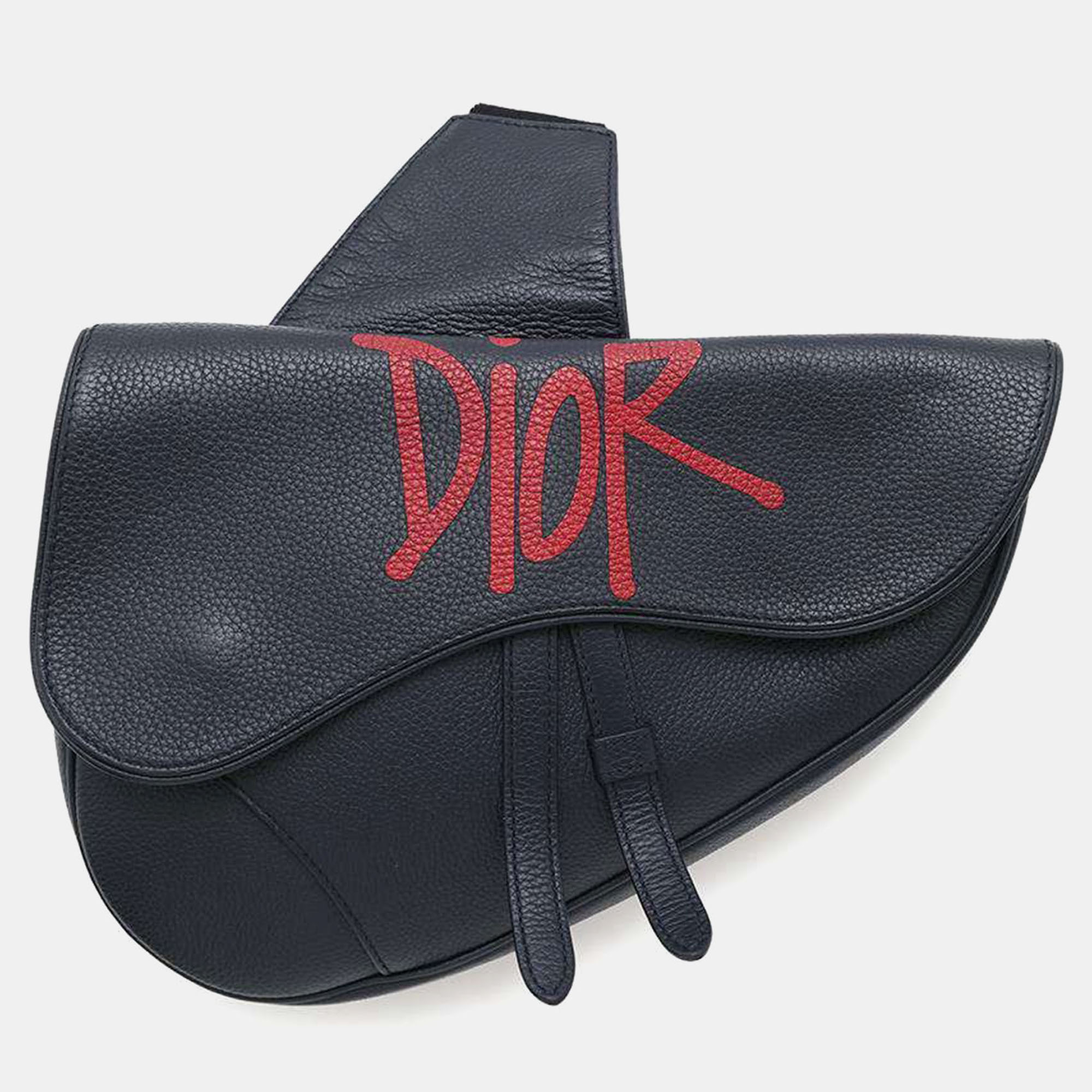 

Dior Navy Leather Stussy Collaboration Shoulder Bag, Navy blue
