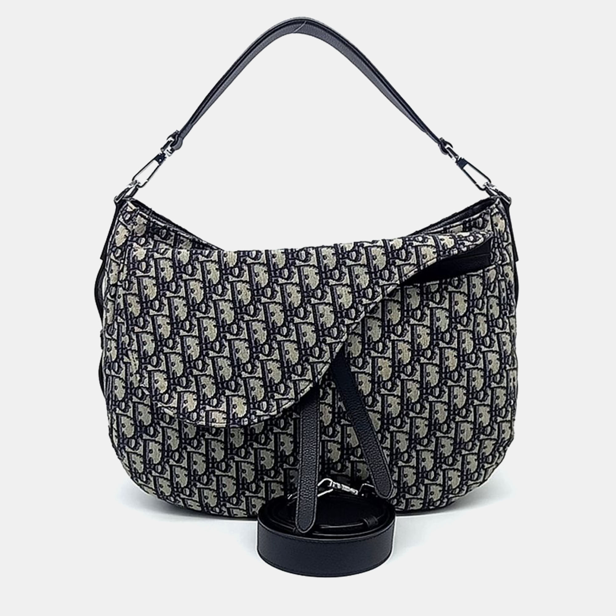 

Dior Navy Blue Fabric Oblique Saddle Soft Bag