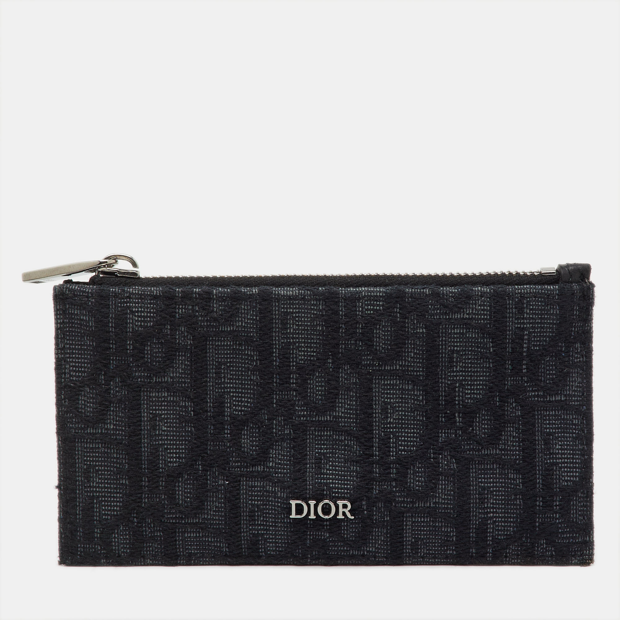 Pre-owned Dior Black Oblique Jacquard Leather Zipped Card Holder