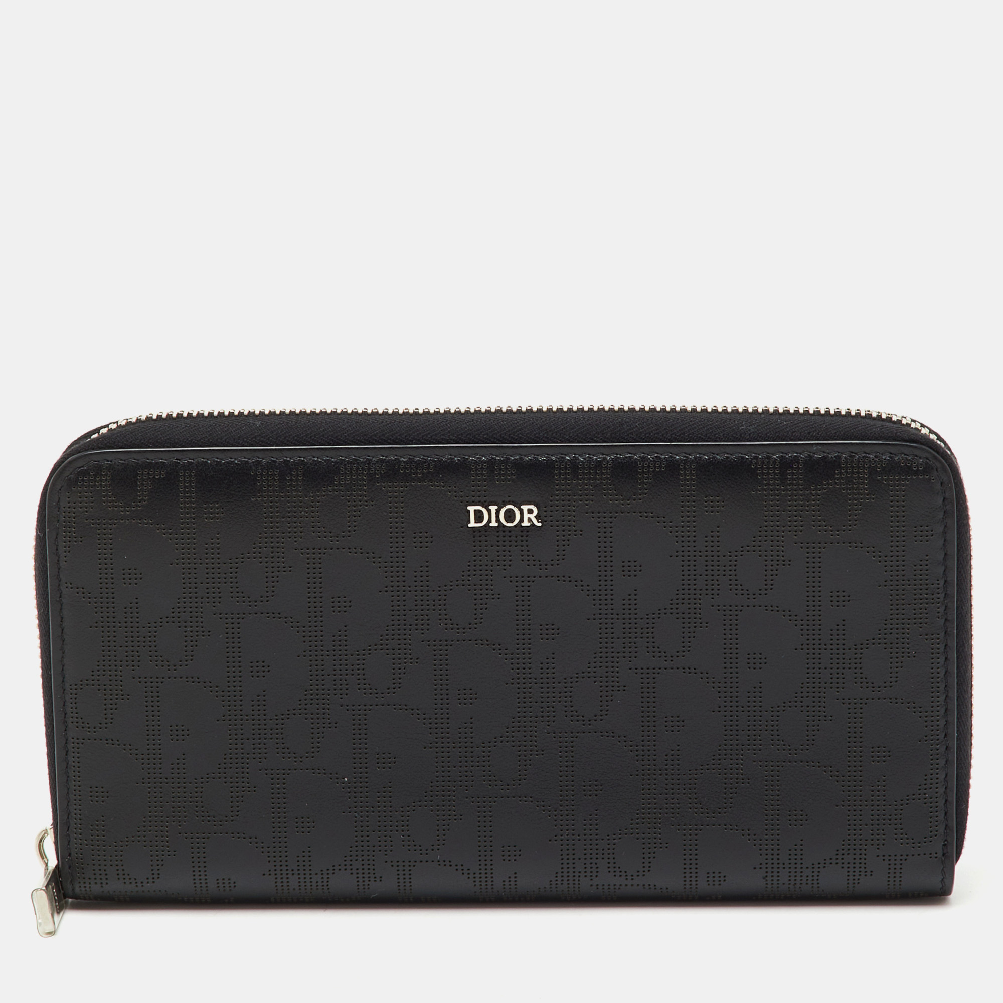 Pre-owned Dior Black Oblique Leather Voyageur Long Zip Around Wallet