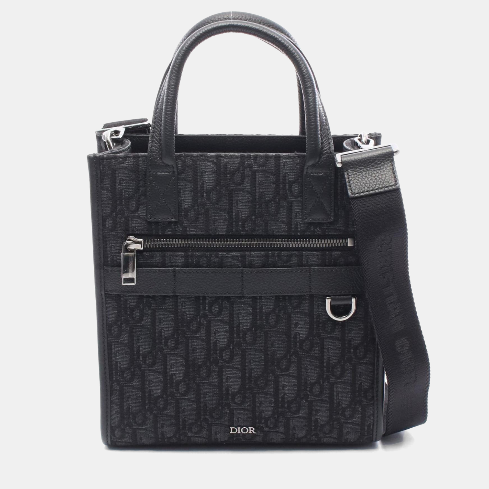 Pre-owned Dior Christian Safari North-south Oblique Handbag Canvas And Leather Black
