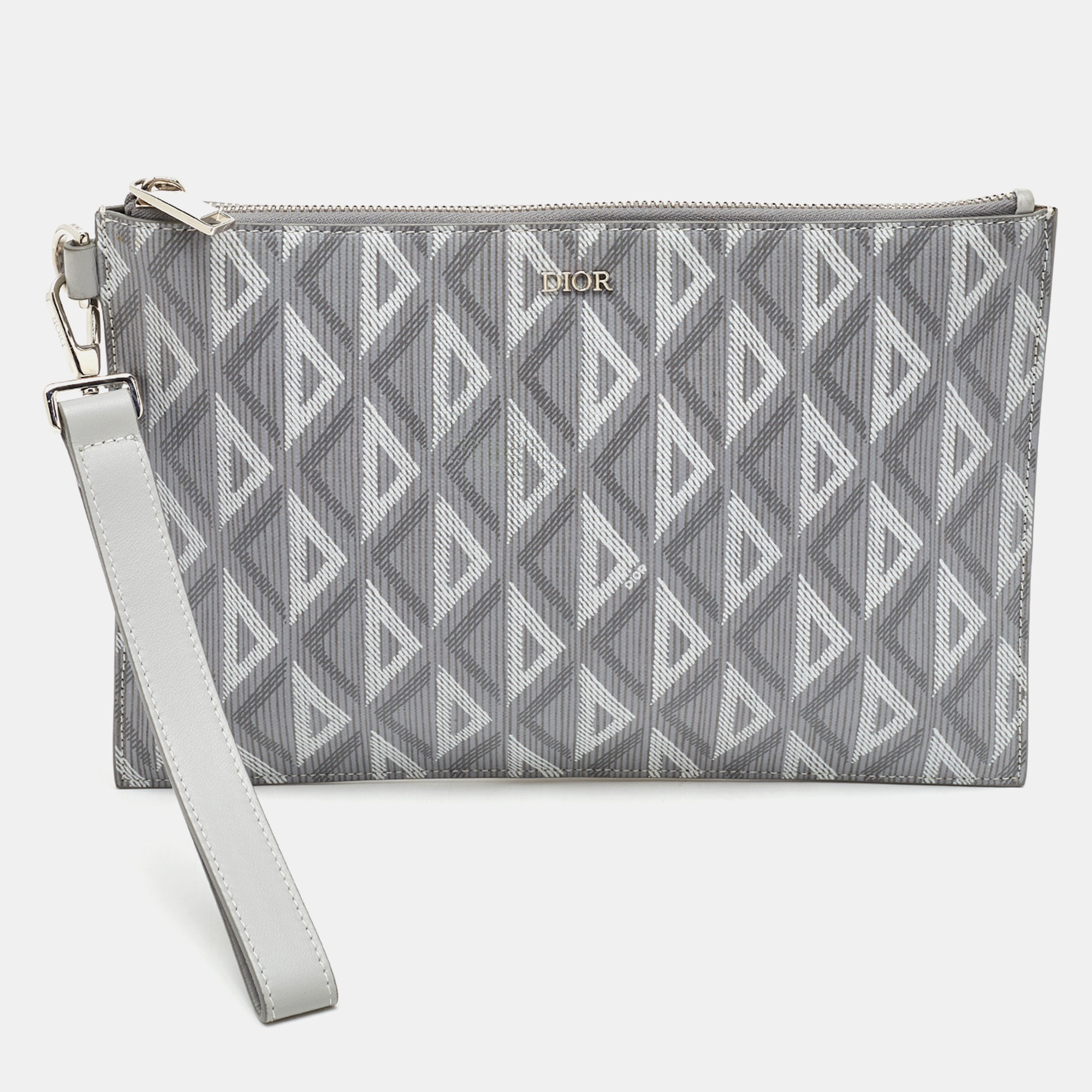 Pre-owned Dior Light Grey Cd Diamond Coated Canvas A5 Pouch In Gray