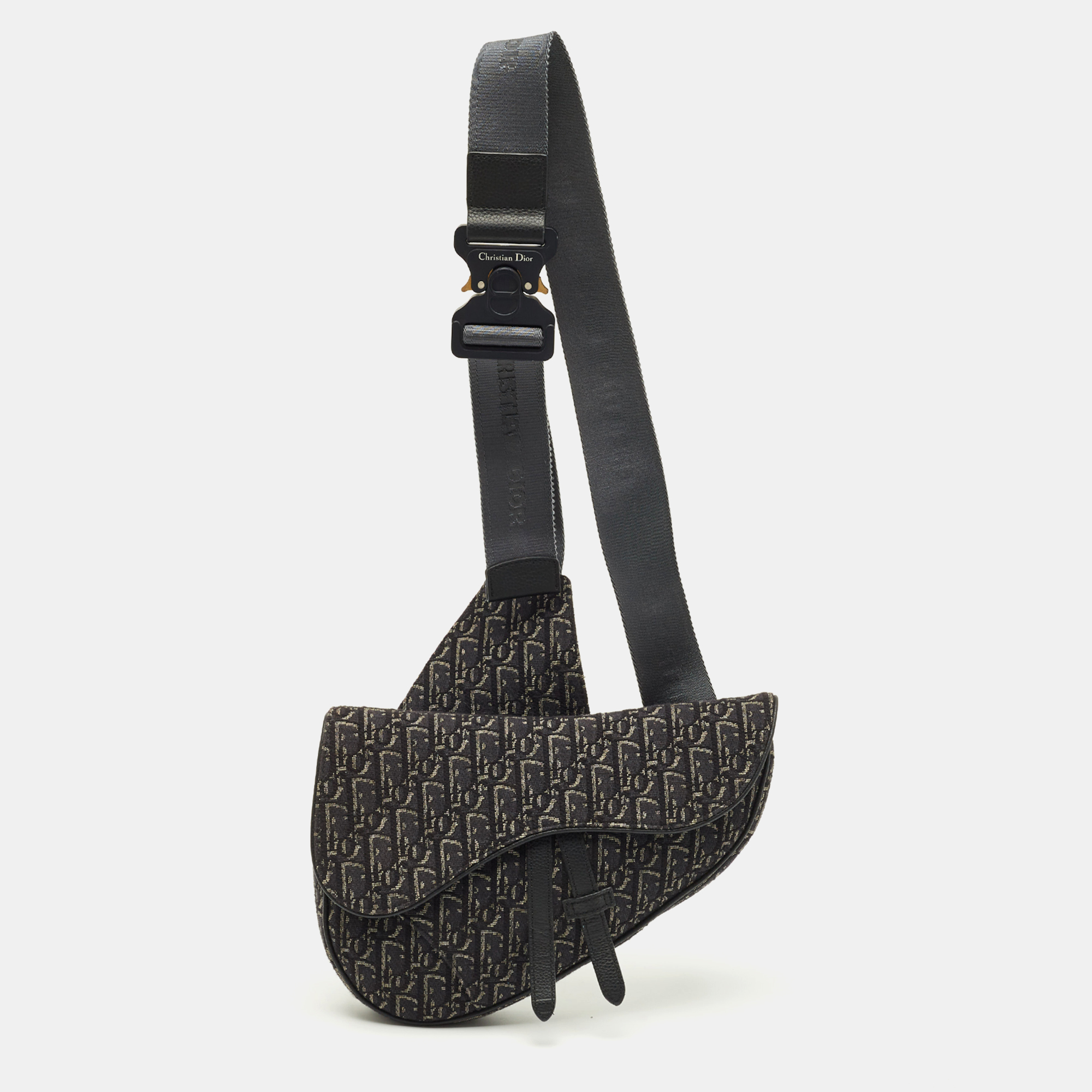 Dior Black Oblique Canvas and Leather Saddle Bag