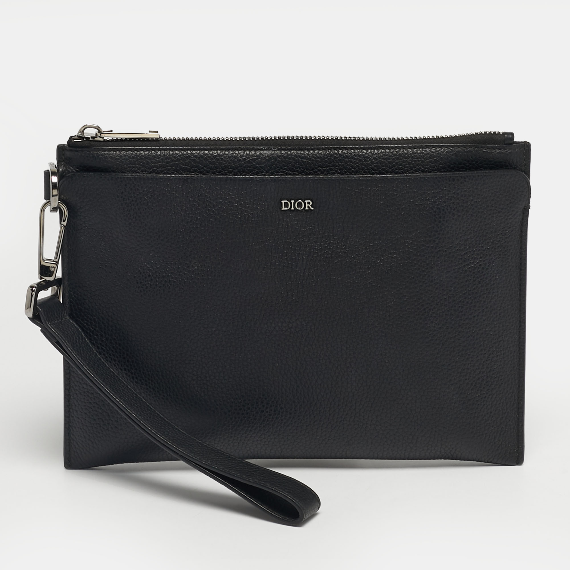 

Dior Black Leather Zip Wristlet Pouch