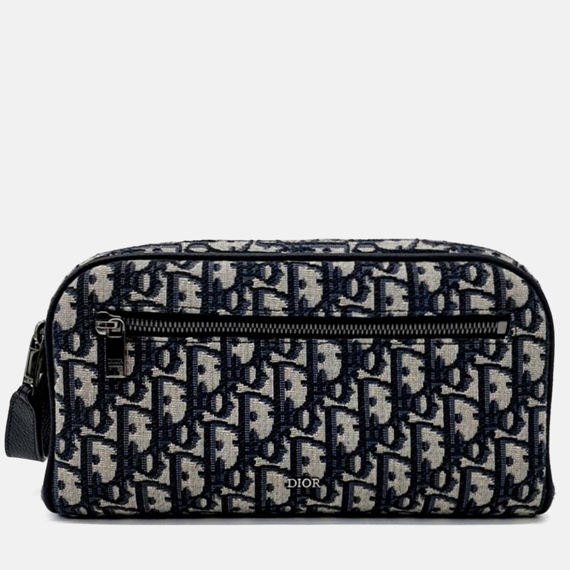 

Dior Beige Navy Blue Fabric Oblique Toilet Clutch