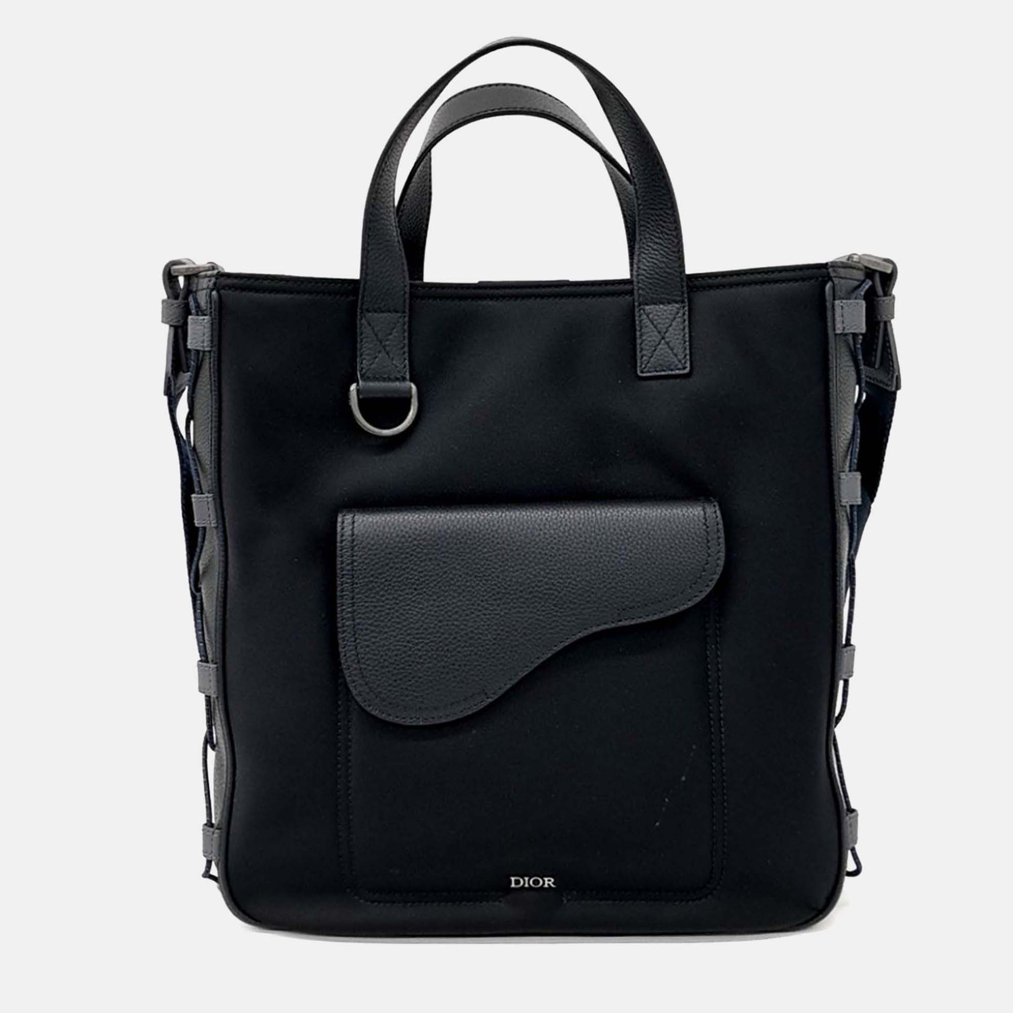 

Dior Black Canvas and Leather X Sacai Saddle Tote and Shoulder Bag
