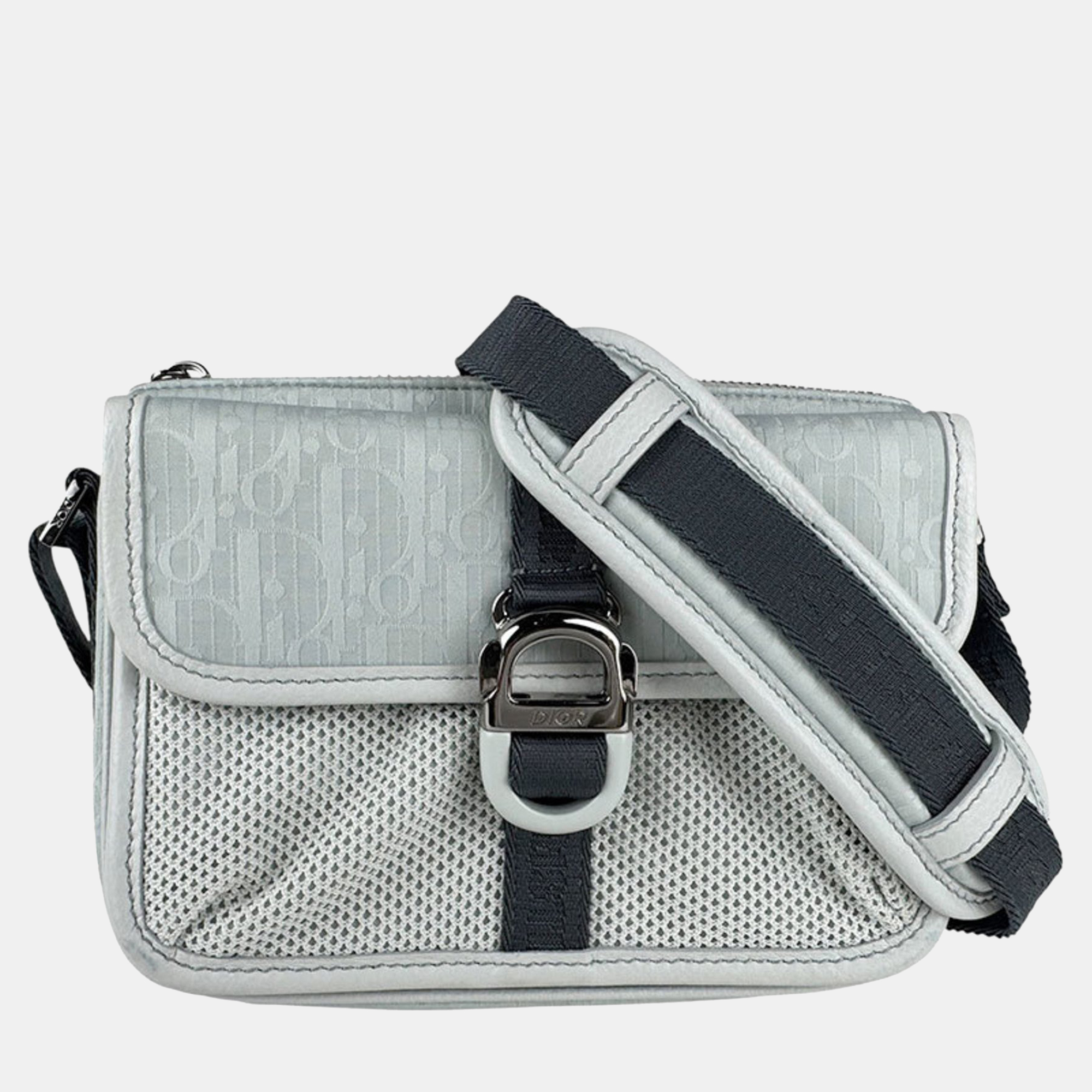 

Dior Light Blue Gray Satin Canvas Shoulder Bag