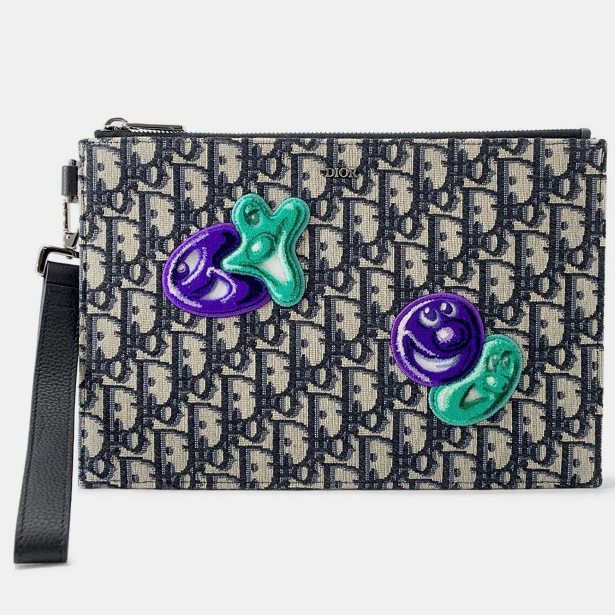 

Dior Kenny Scharf Collaboration Oblique Clutch Bag Black/Beige Jacquard Canvas