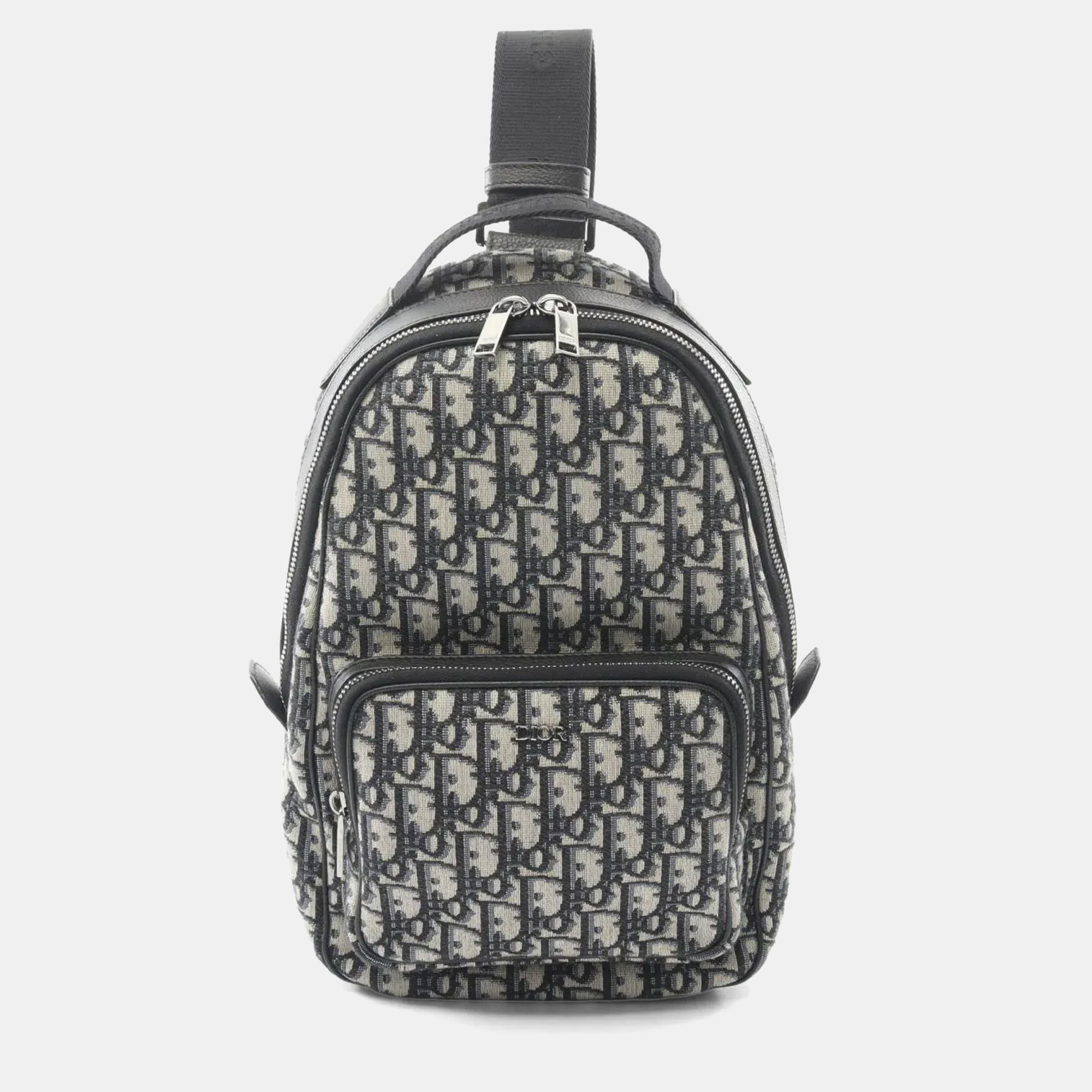 

Dior Rider Sling Bag Oblique Jacquard Waist Canvas And Leather Beige Navy Black