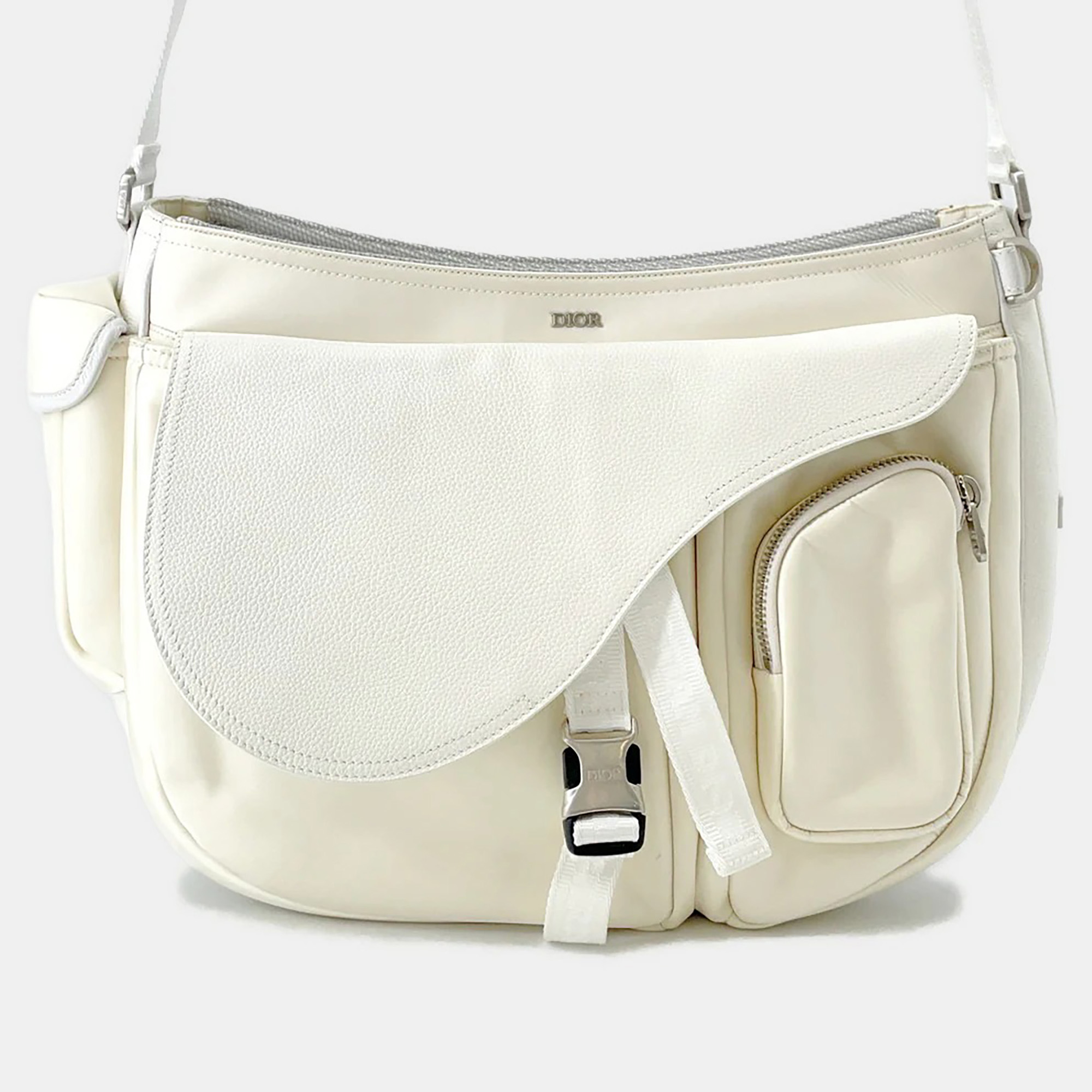 

Dior Saddle Messenger Bag Sacai Collaboration Ivory Nylon Leather, Cream
