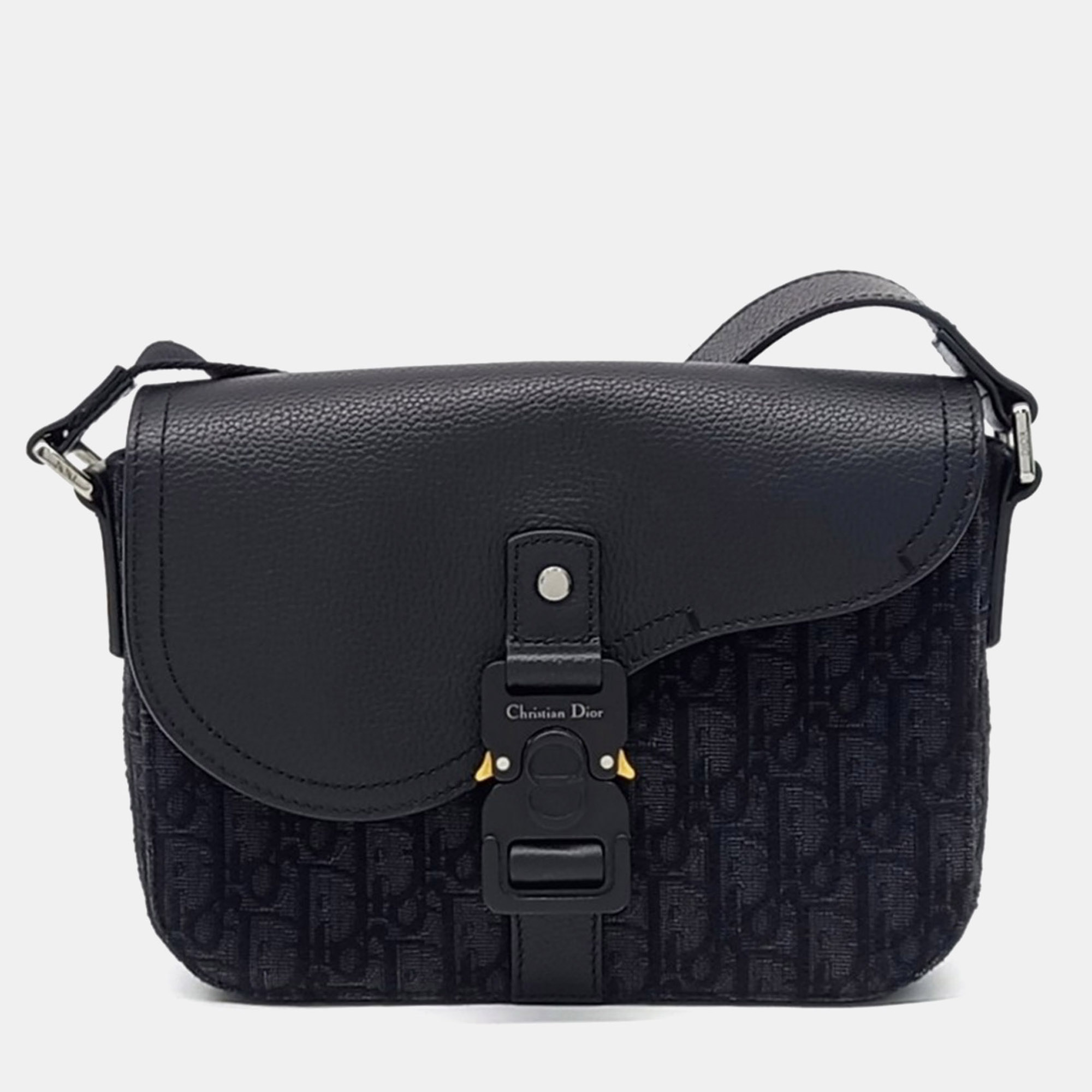 

Dior Black Navy Blue Coated Canvas and Leather Oblique Saddle Messenger Bag