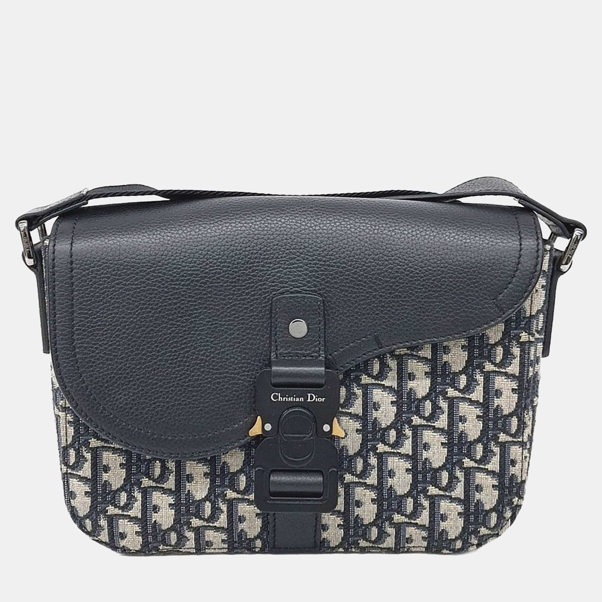

Dior Beige Navy Blue Canvas and Leather Homme Oblique Saddle Mini Messenger Bag 1ADPO049
