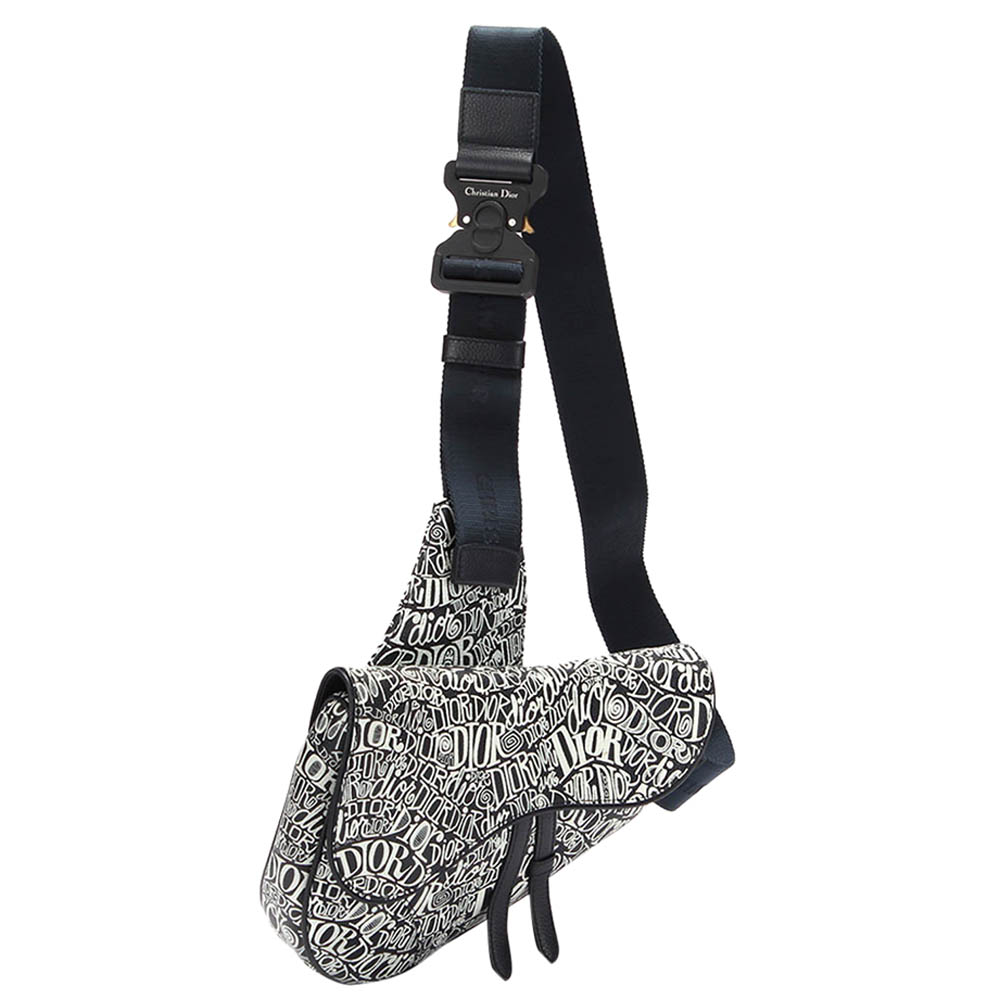 

Dior x Shawn Black Leather Motif Saddle Bag