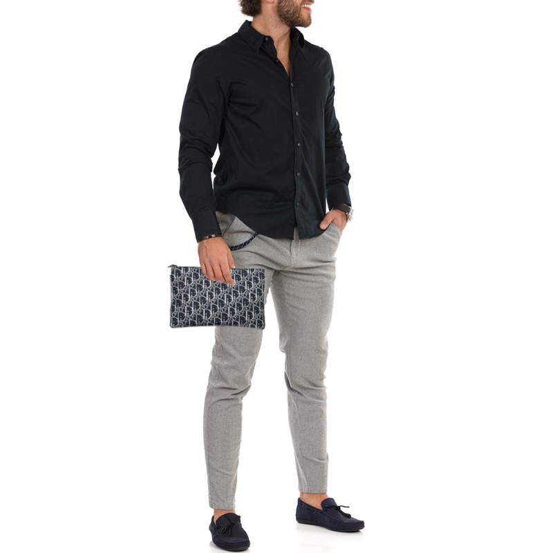 

Dior Blue Oblique Print Nylon and Leather Zip Pouch