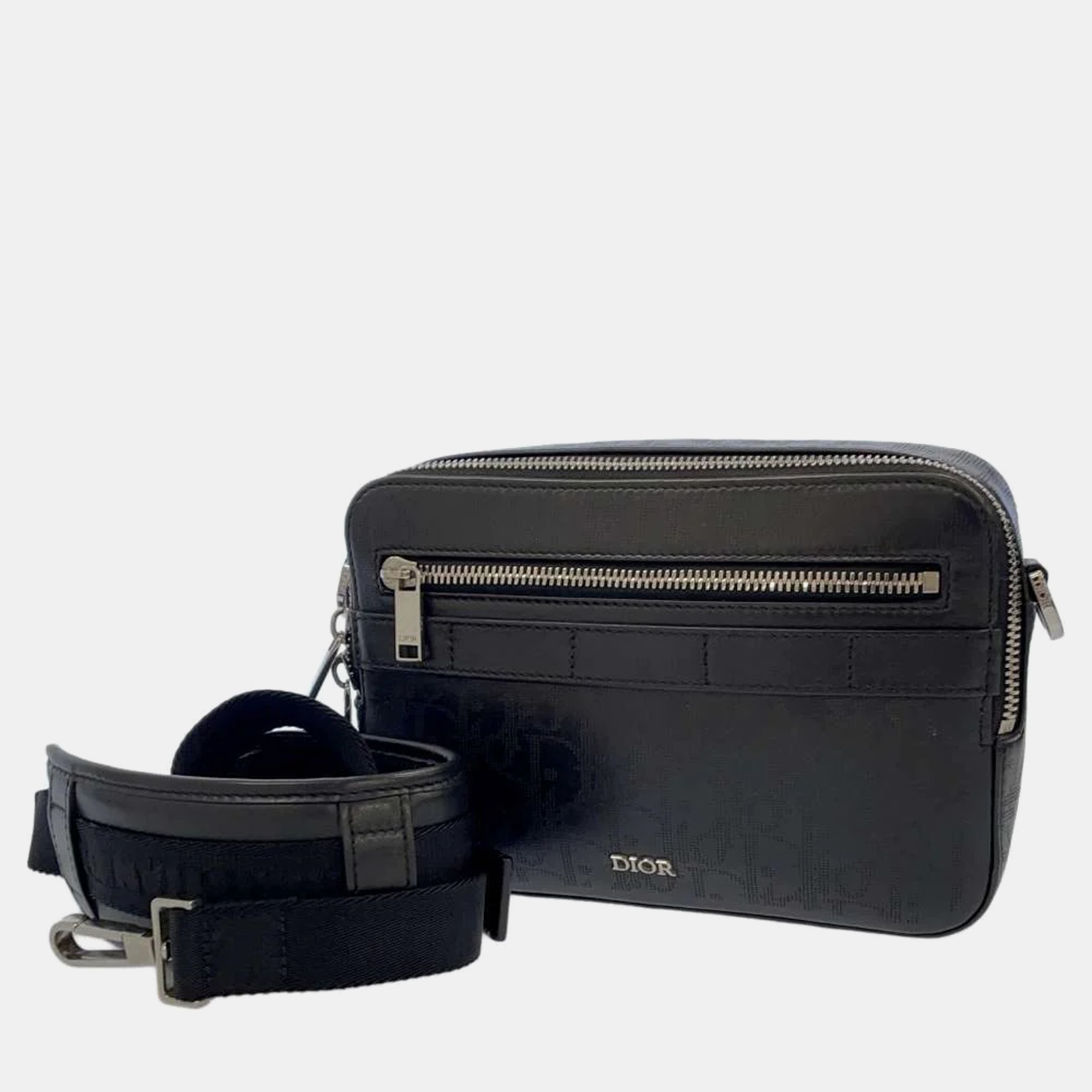 Pre-owned Dior Black Leather Oblique Galaxy Shoulder Bag