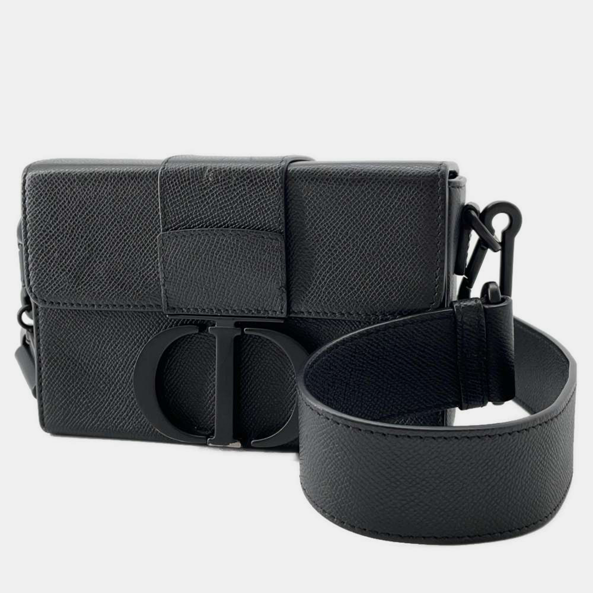 Pre-owned Dior Men Black Leather Montaigne Box Bag