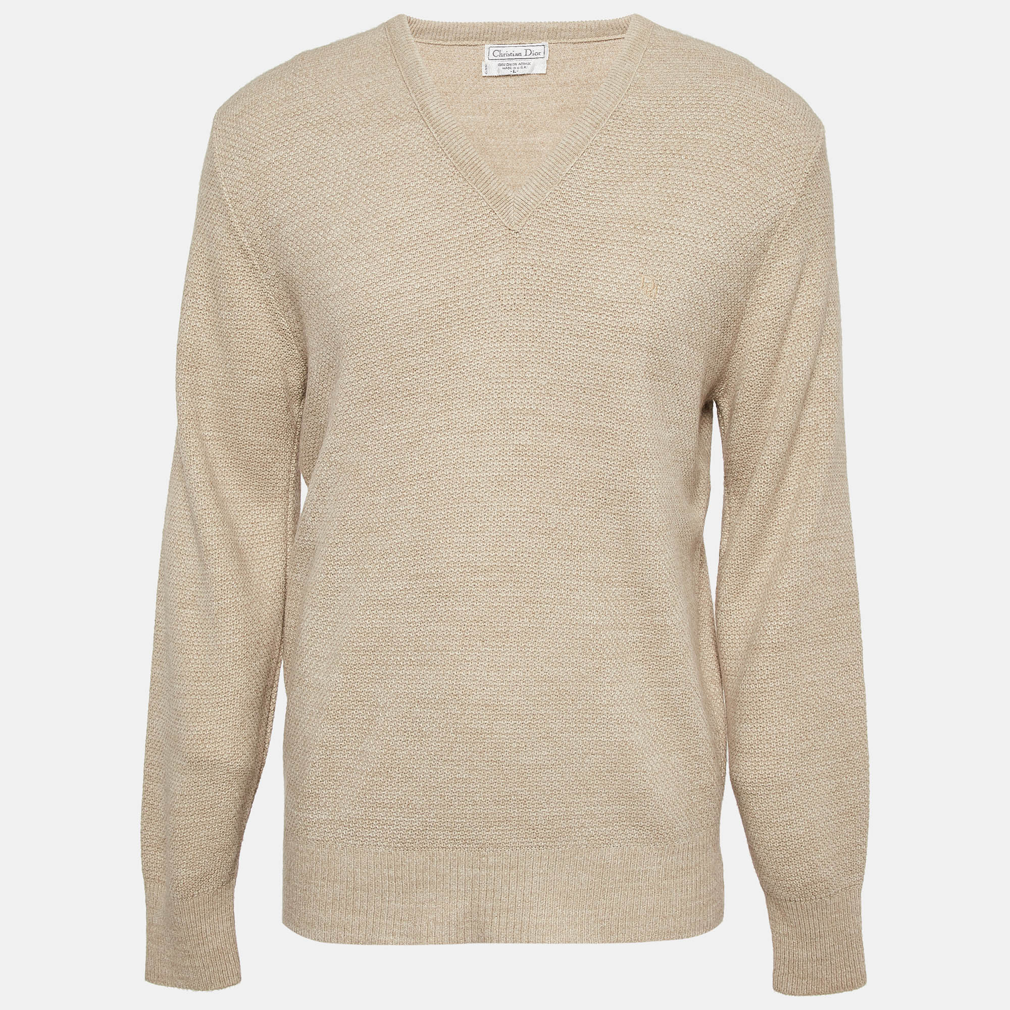 

Christian Dior Beige Knitted V-Neck Sweater L