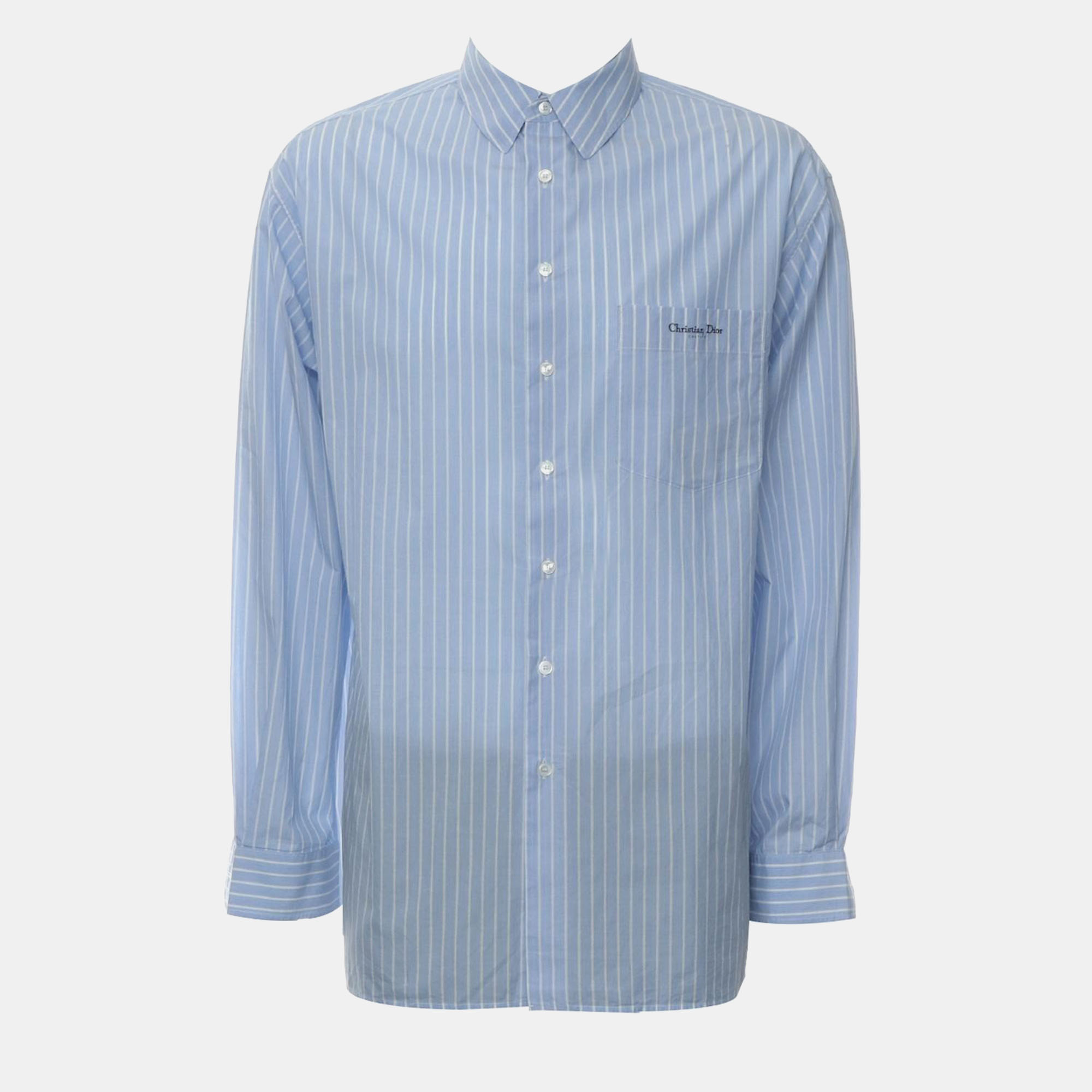 

Christian Dior Stripes Button-Up Shirt, Blue