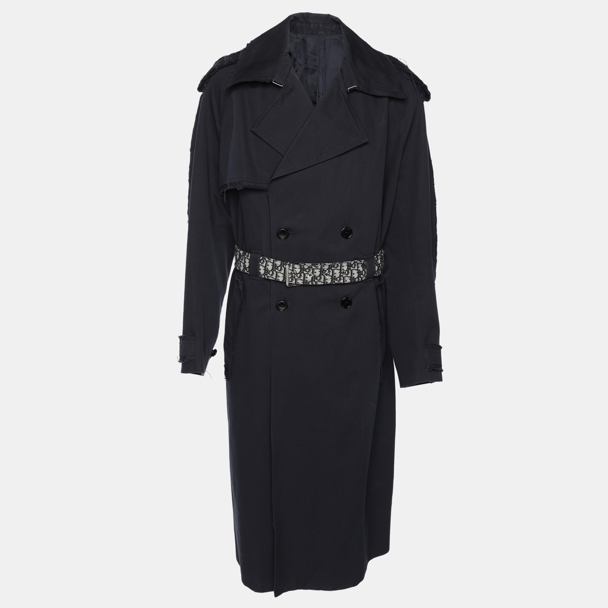 

Dior Navy Blue Gabardine Double Breasted Belted Trench Coat L