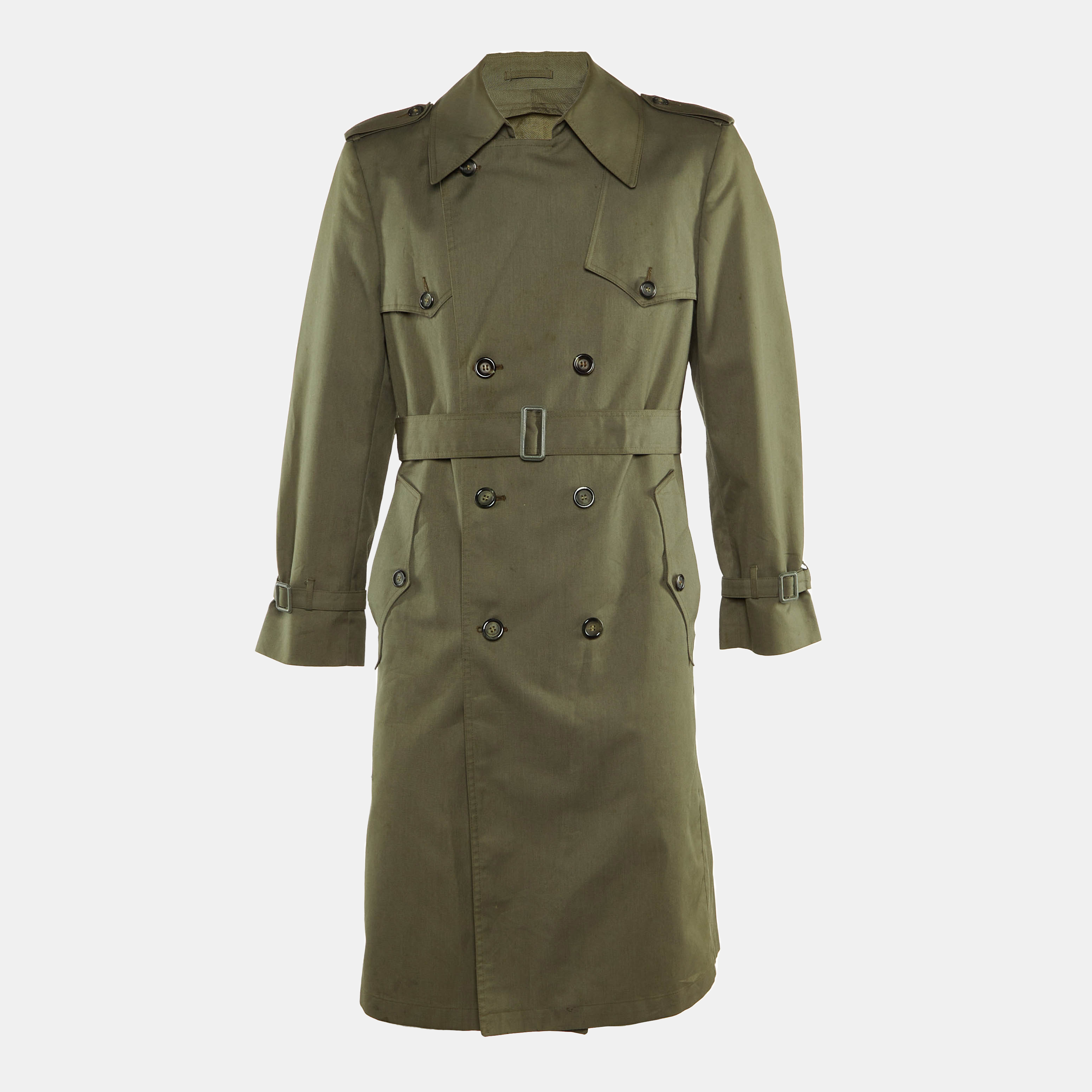 

Christian Dior Vintage Khaki Green Cotton Blend Long Coat S