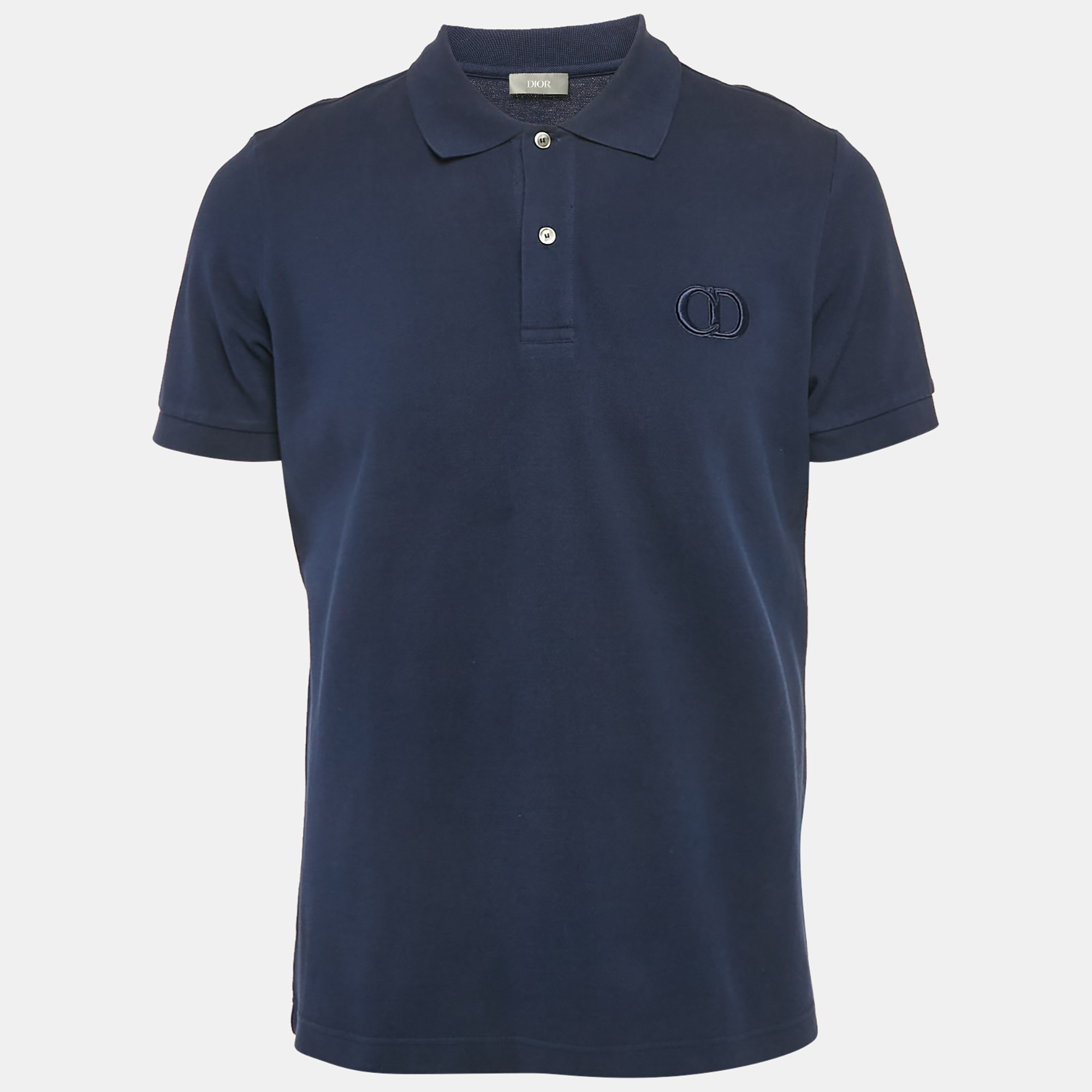 

Dior Navy Blue Cotton Pique Embroidered Logo Polo T-Shirt L