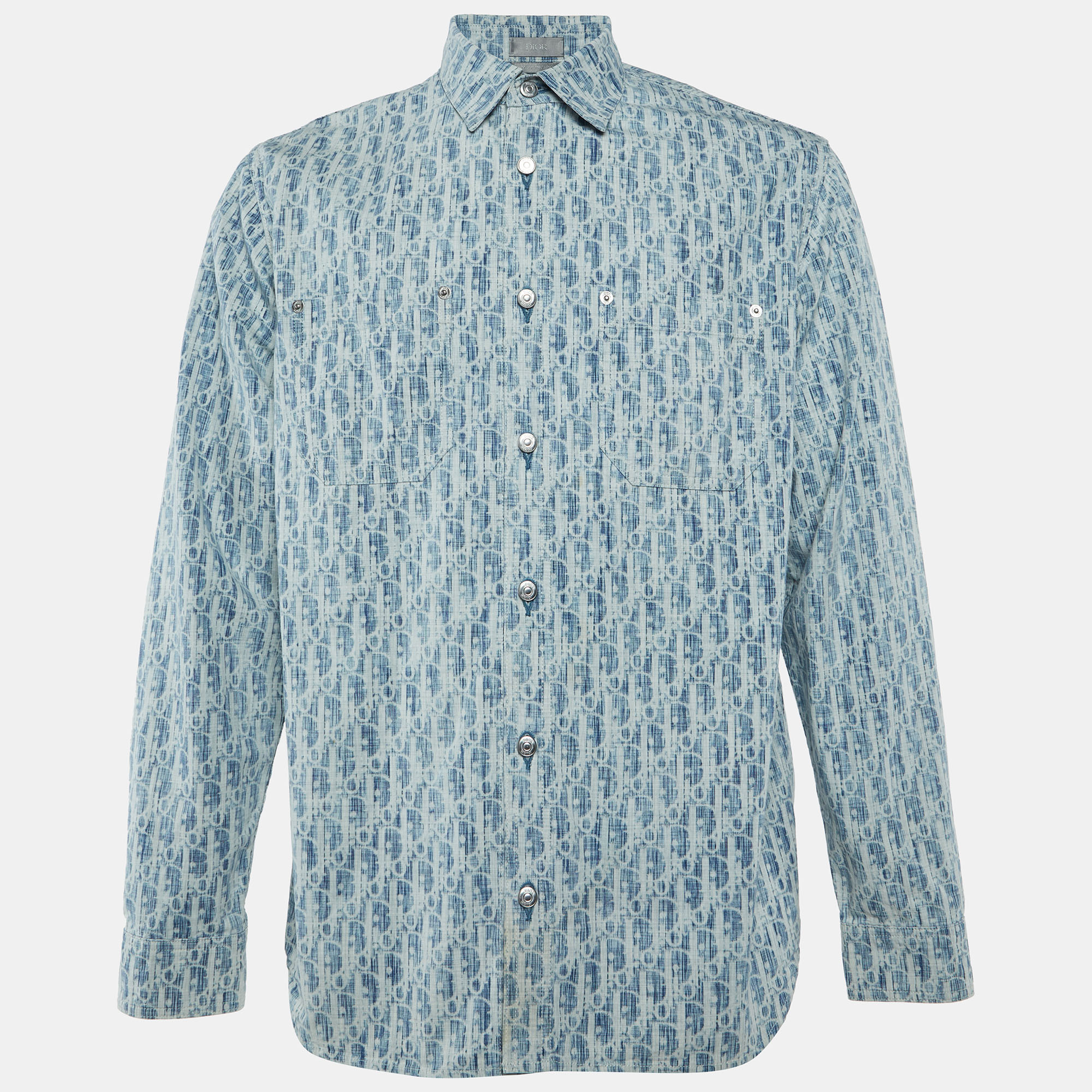 

Dior Homme Blue Oblique Pattern Denim Button Front Shirt S