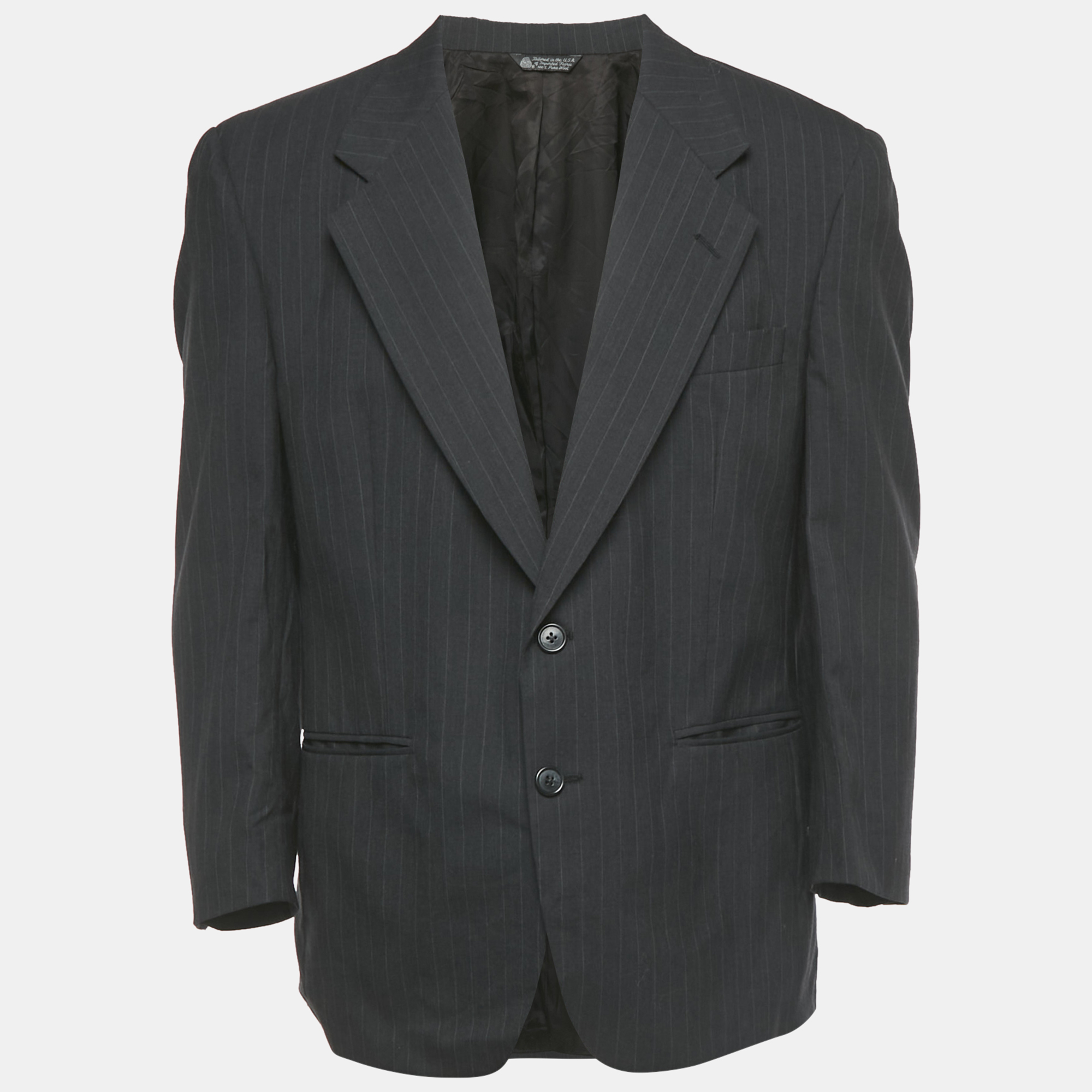 

Christian Dior Monsieur Vintage Grey Pinstripe Wool Tailored Blazer XL