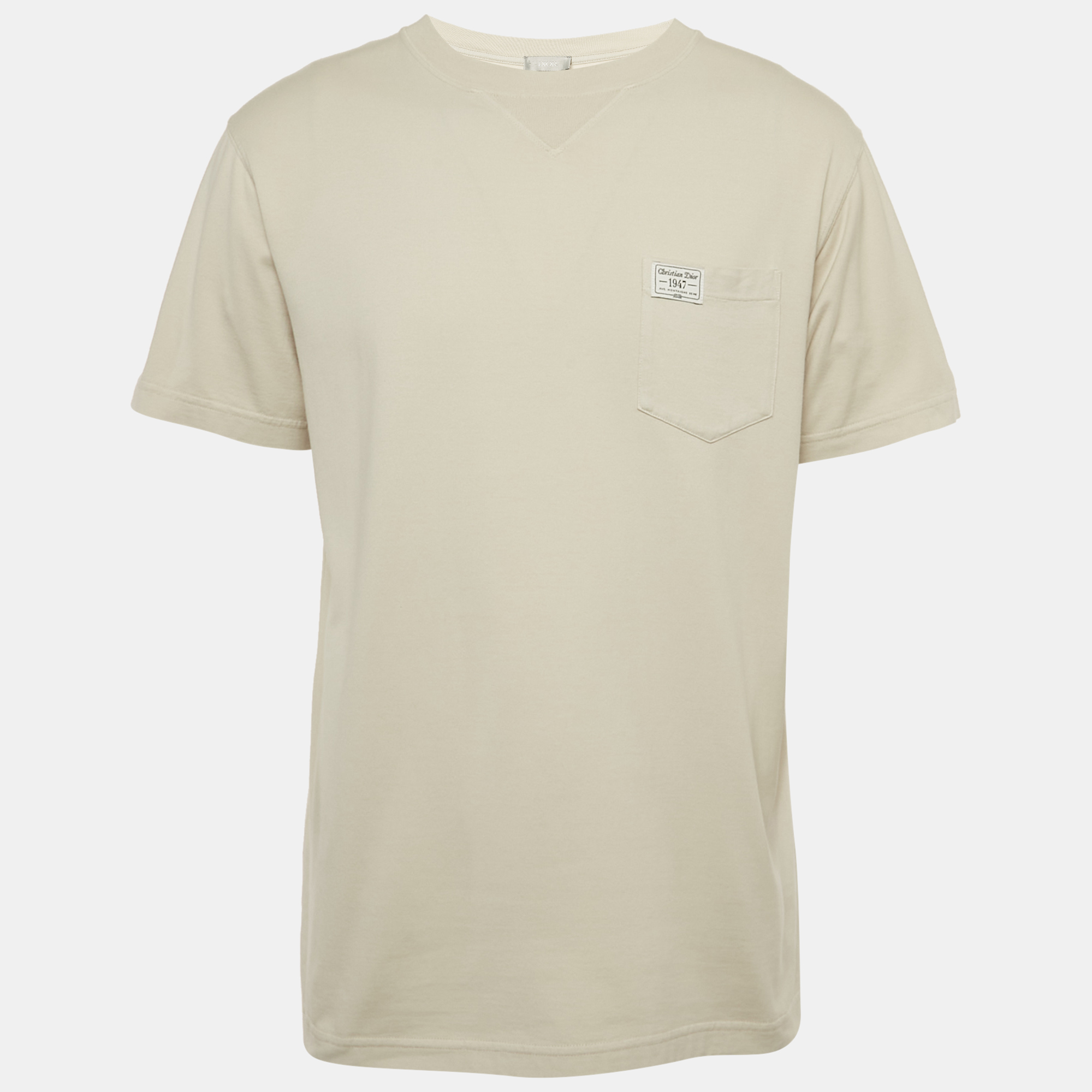 Dior Homme Beige 1947 Logo Embroidered Cotton T-Shirt S