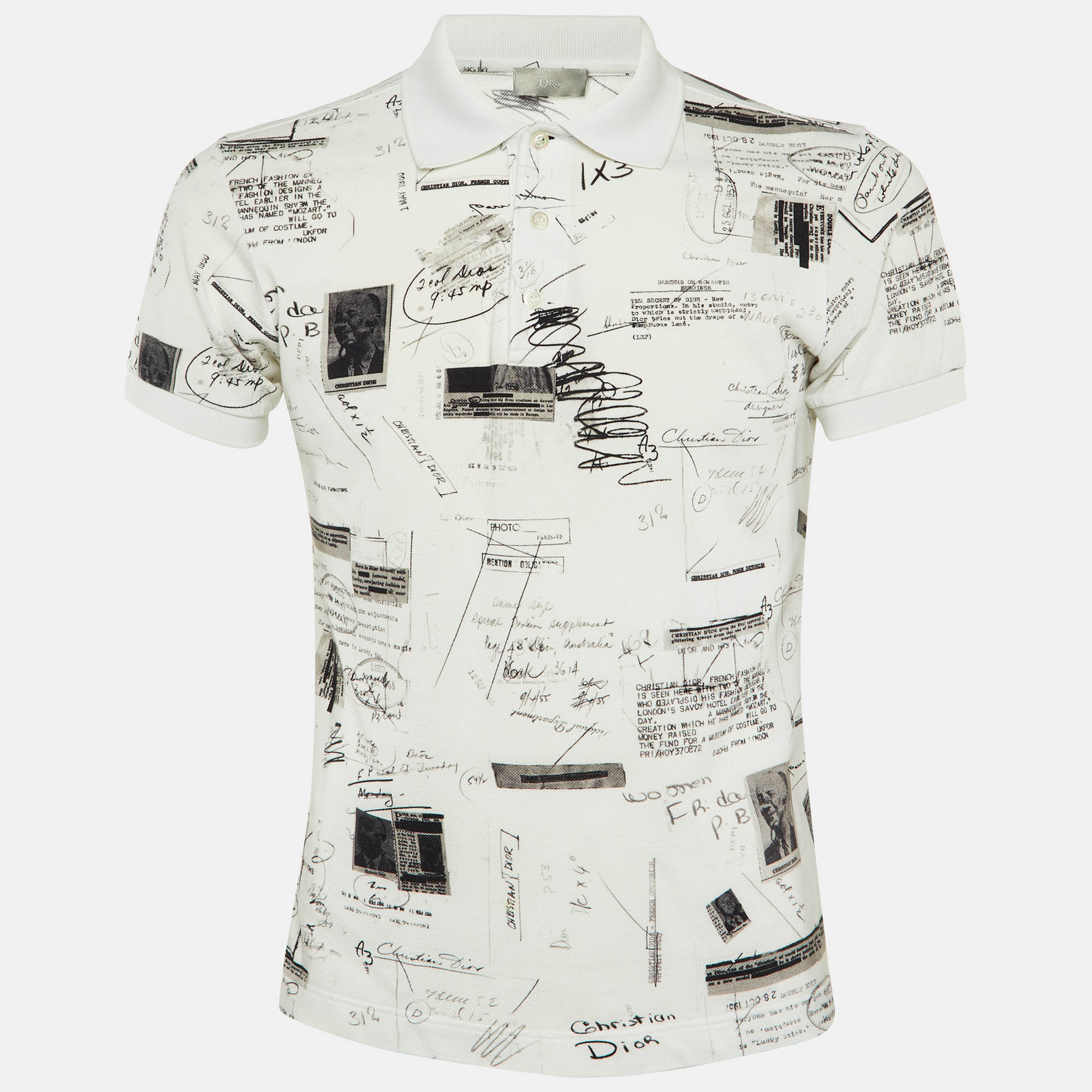 

Dior Homme White Scrapbook Printed Cotton Knit Polo T-Shirt S