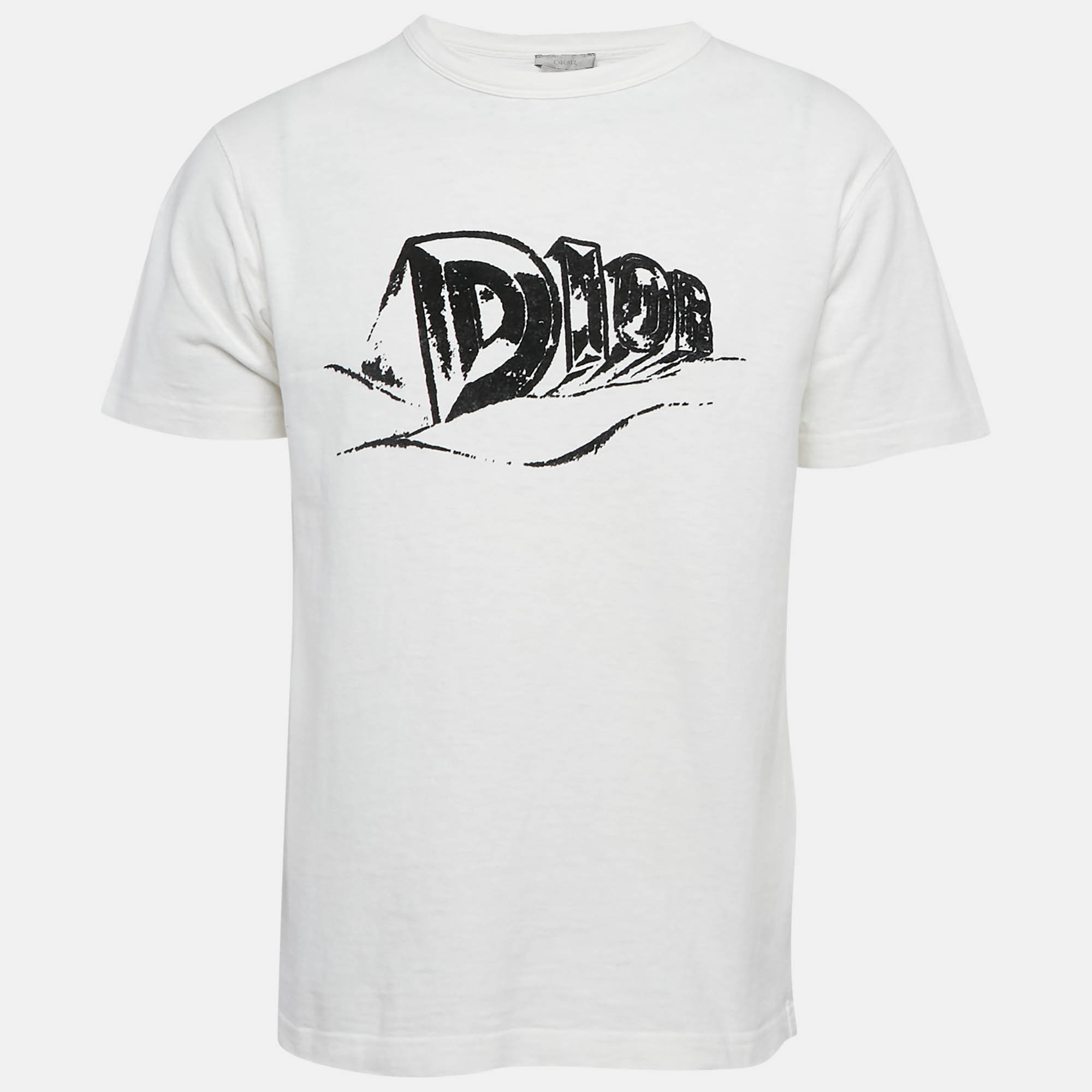 Pre-owned Dior White Print Cotton Crew Neck T-shirt M