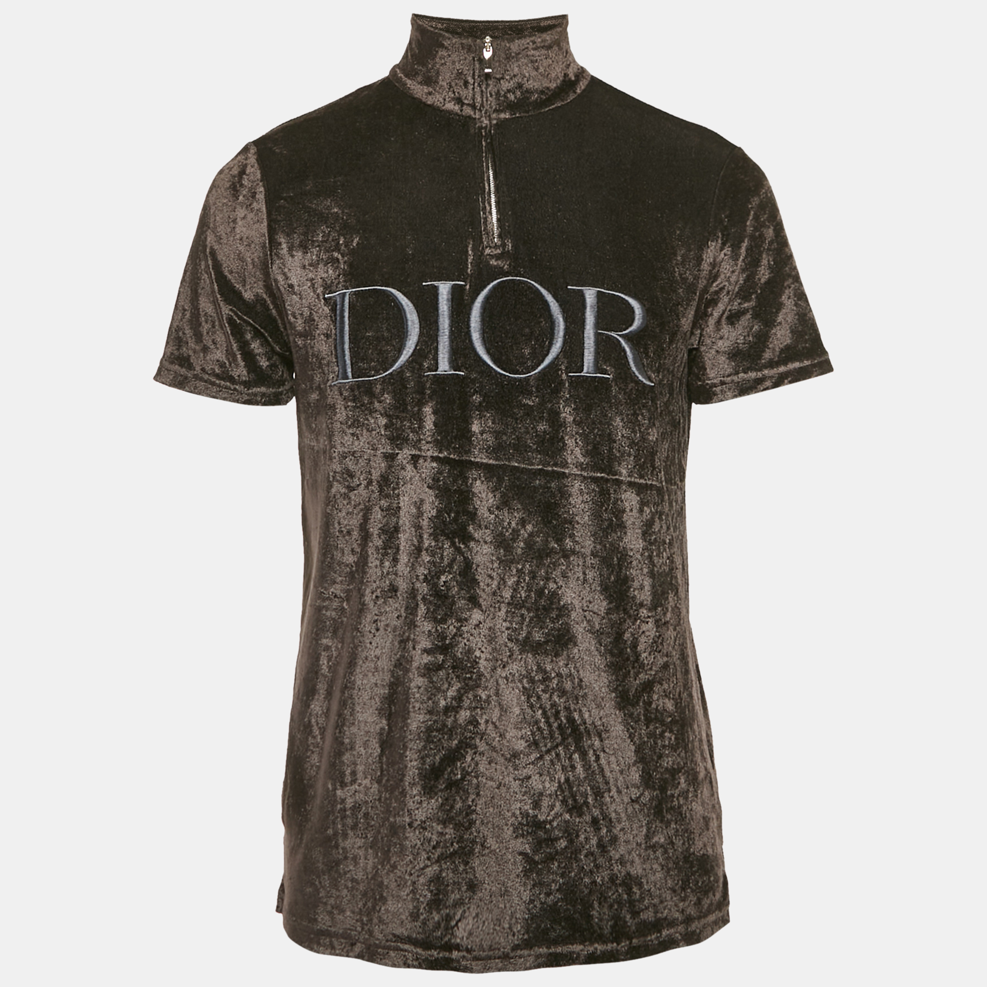 

Dior Homme Black Logo Embroidered Velvet T-Shirt M