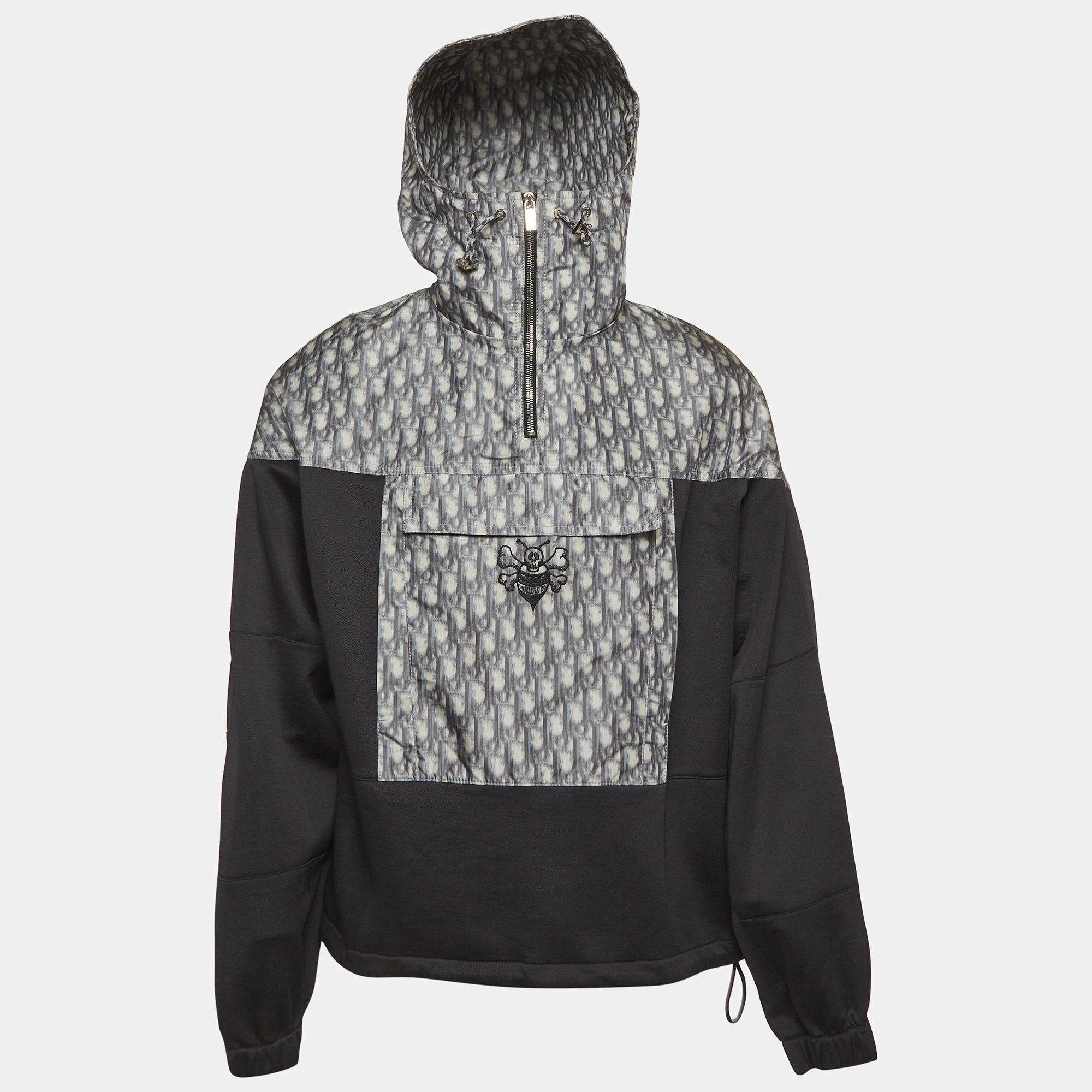 

Dior X Stussy Blurred Oblique Jersey and Synthetic Anorak Hoodie XL, Black