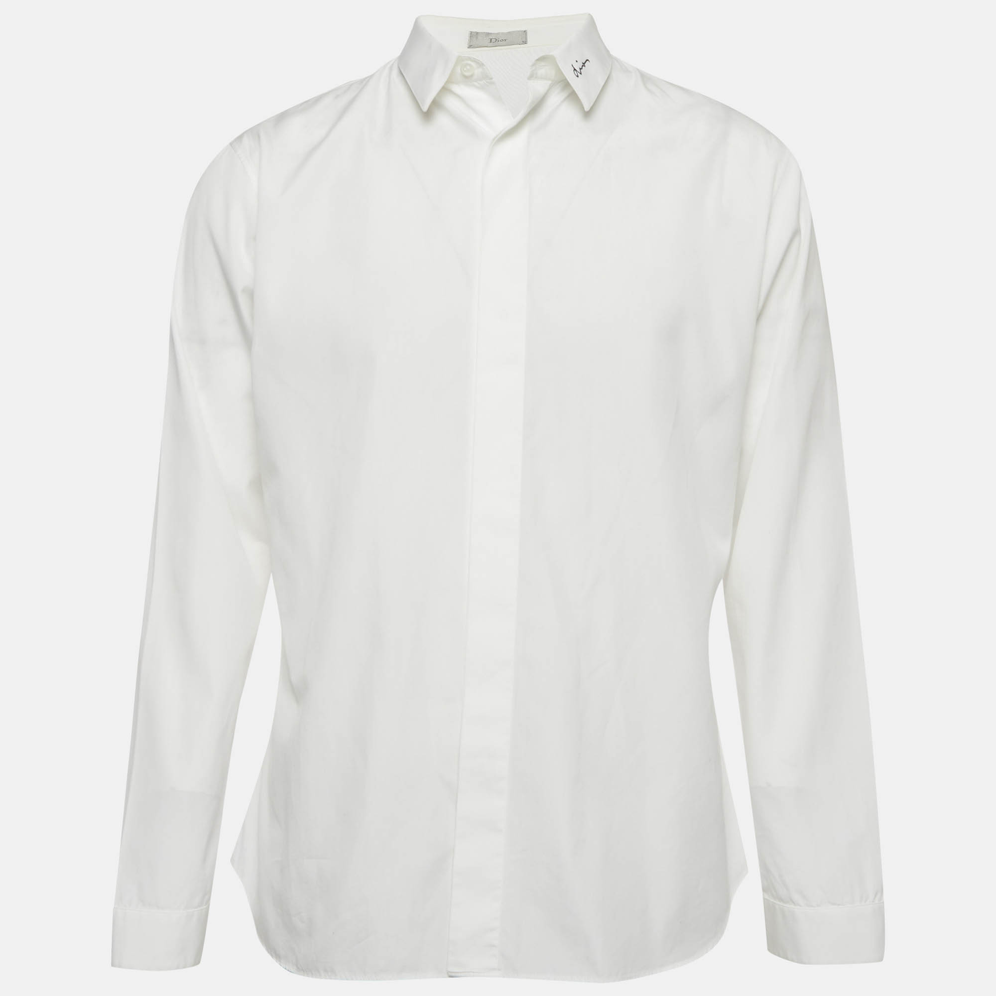 

Dior Homme White Signature Embroidered Cotton Poplin Shirt XL