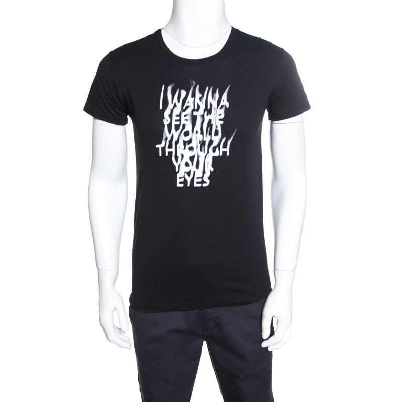 Pre Owned Dior Black Slogan Print Short Sleeve Crew Neck T-Shirt M