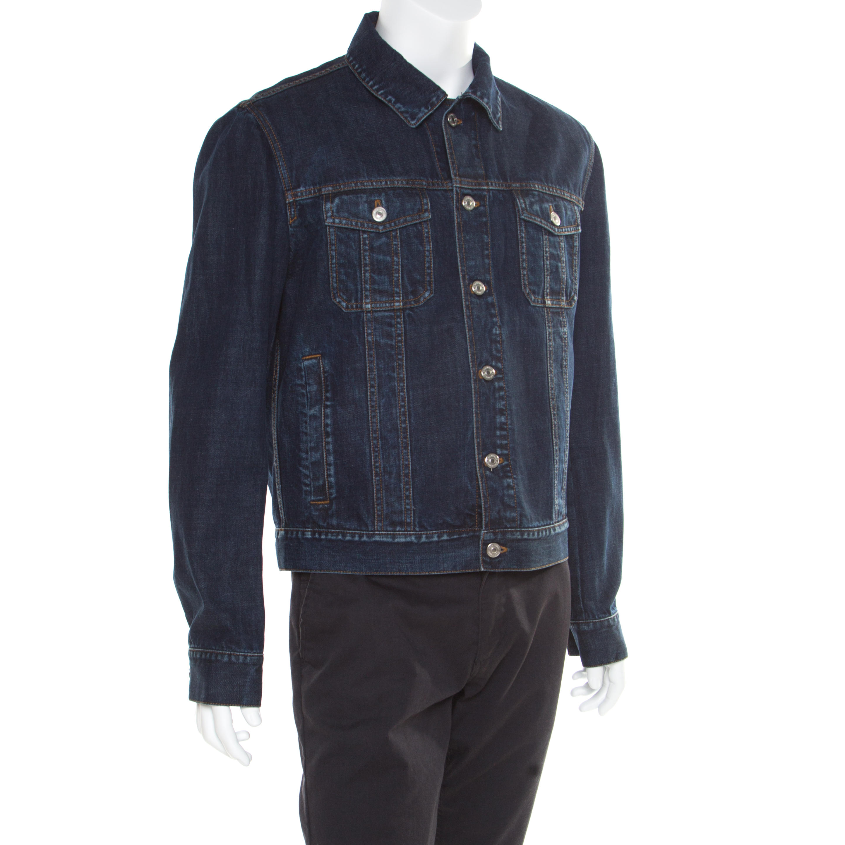 

Dior Indigo Dark Wash Denim Button Front Jacket, Blue