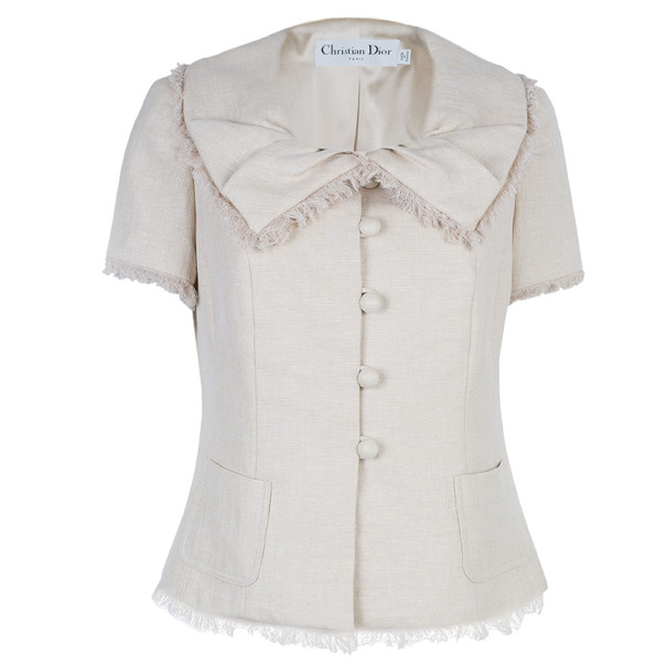 Dior Beige Short Sleeve Collar Detail Jacket L