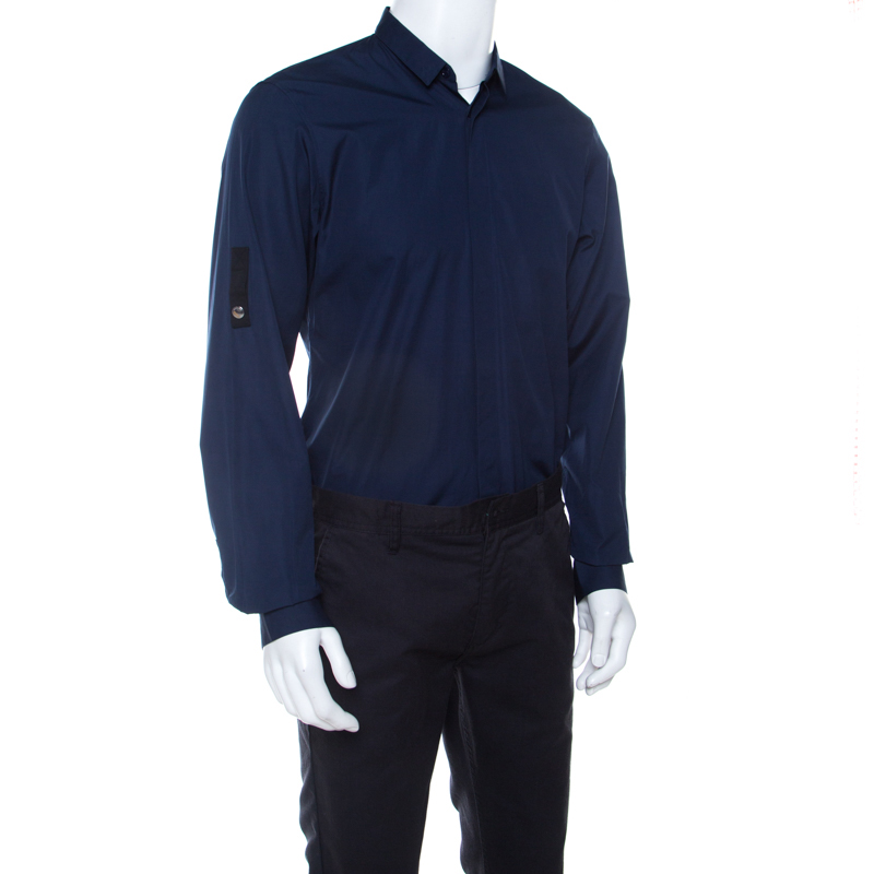 

Dior Navy Blue Cotton Long Sleeve Button Front Shirt