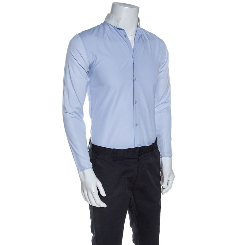 Dior Blue Cotton Contrast Mandarin Collar Button Front Shirt XS Dior | TLC