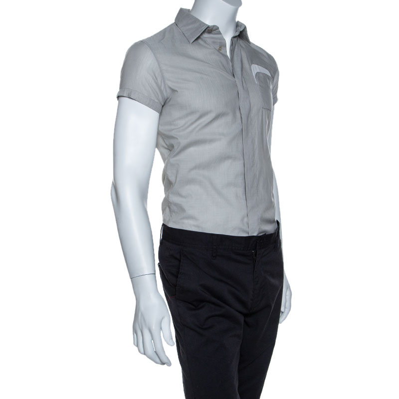 Dior Stone Grey Cotton Short Sleeve Button Front Shirt Xs