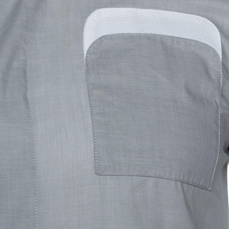 Dior Stone Grey Cotton Short Sleeve Button Front Shirt Xs