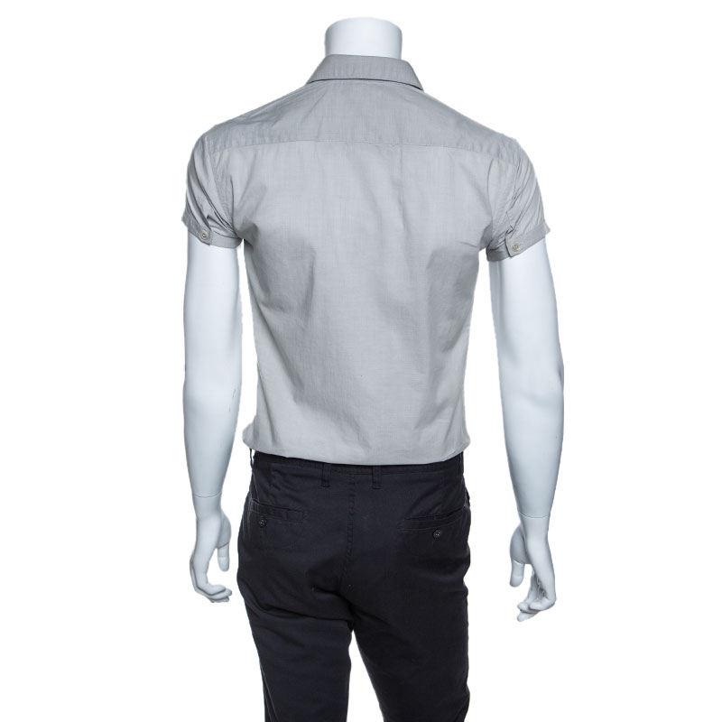 Dior Stone Grey Cotton Short Sleeve Button Front Shirt Xs