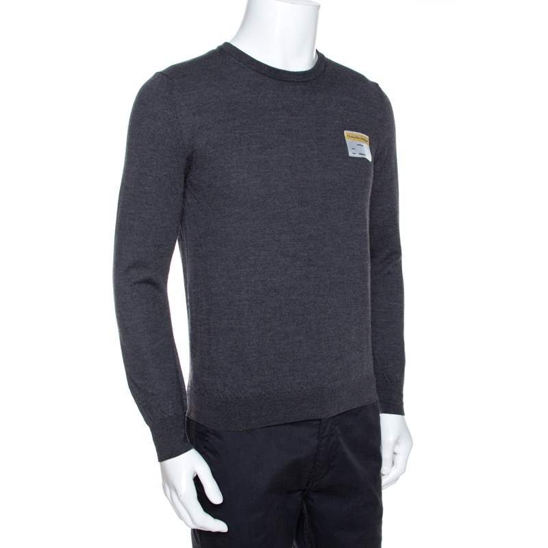 

Dior Grey Wool Applique Detail Long Sleeve Sweater