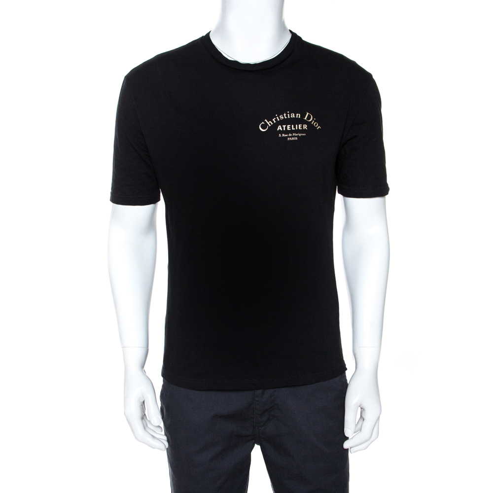 Pre Owned Dior Black Logo Print Cotton Crew Neck T-Shirt S