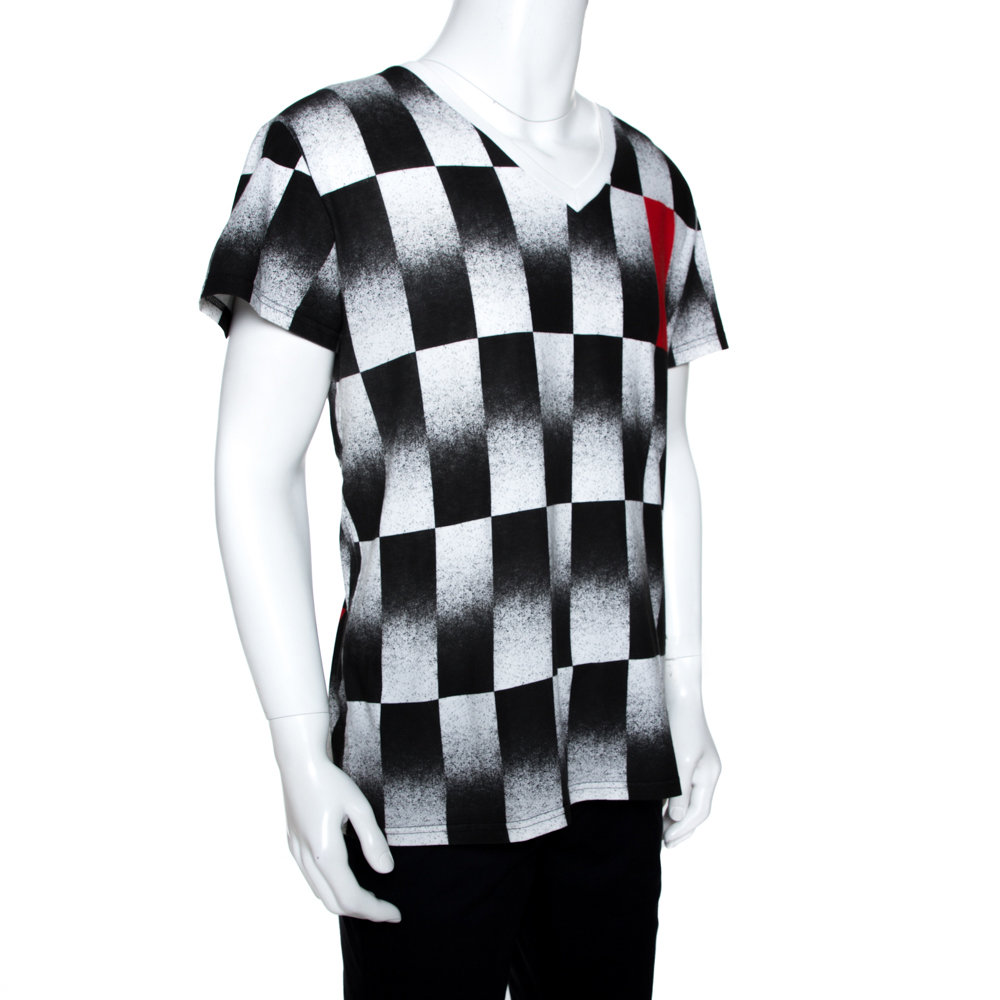 

Dior Homme Monochrome Checker Print Cotton V Neck T-Shirt, White