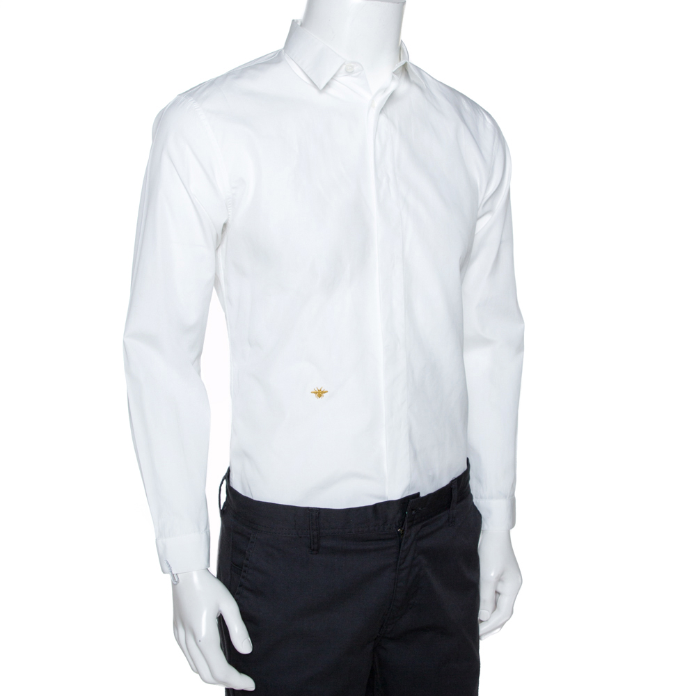 

Dior Homme White Bee Embroidered Cotton Long Sleeve Shirt