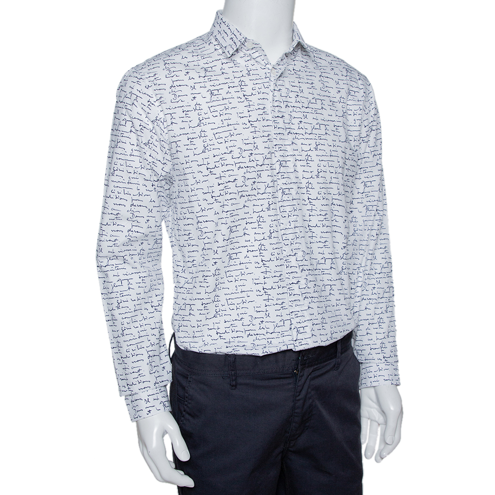 

Dior Homme White Handwriting Print Cotton Long Sleeve Shirt