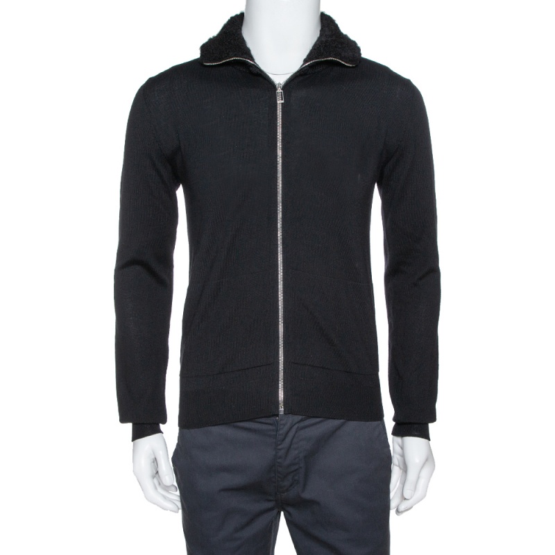 

Dior Homme Black Wool Knit & Alpaca Trim Zip Up Jacket